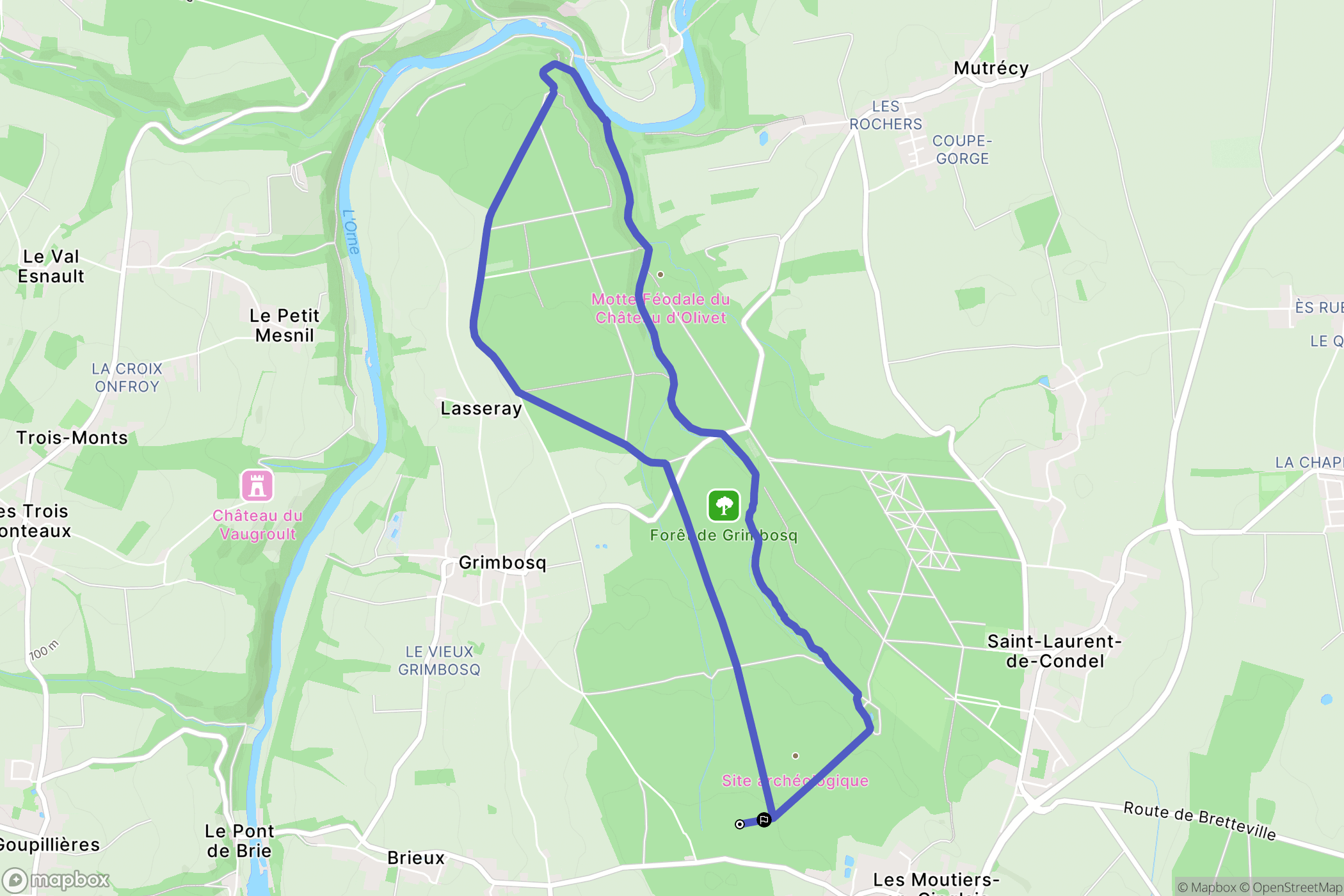 Grimbosq : carte du parcours de randonnée - France
