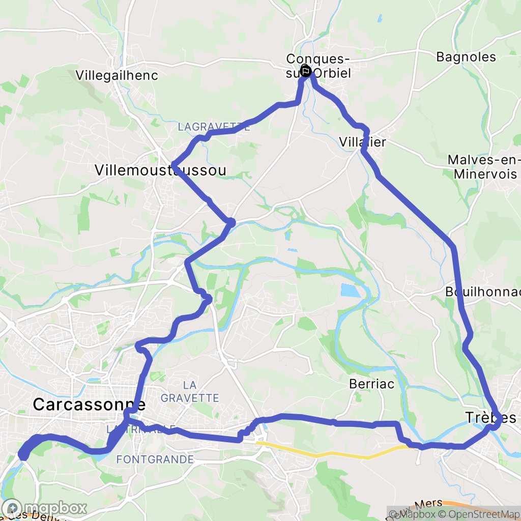 Conques-sur-Orbiel : carte du parcours de randonnée - France