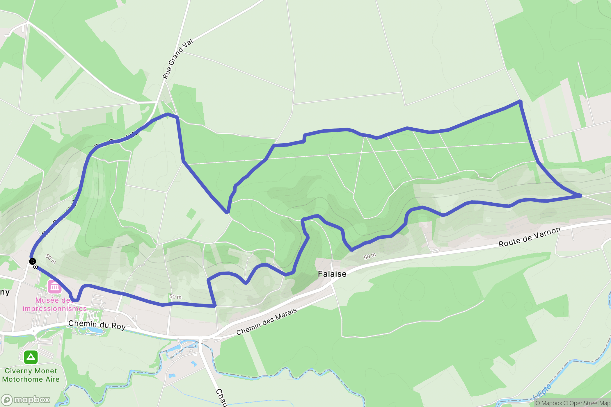 Giverny : carte du parcours de randonnée - France