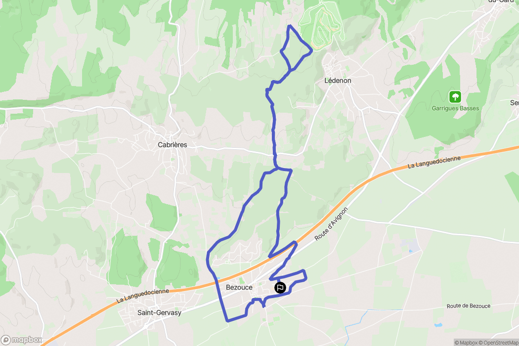 Bezouce : carte du parcours de randonnée - France