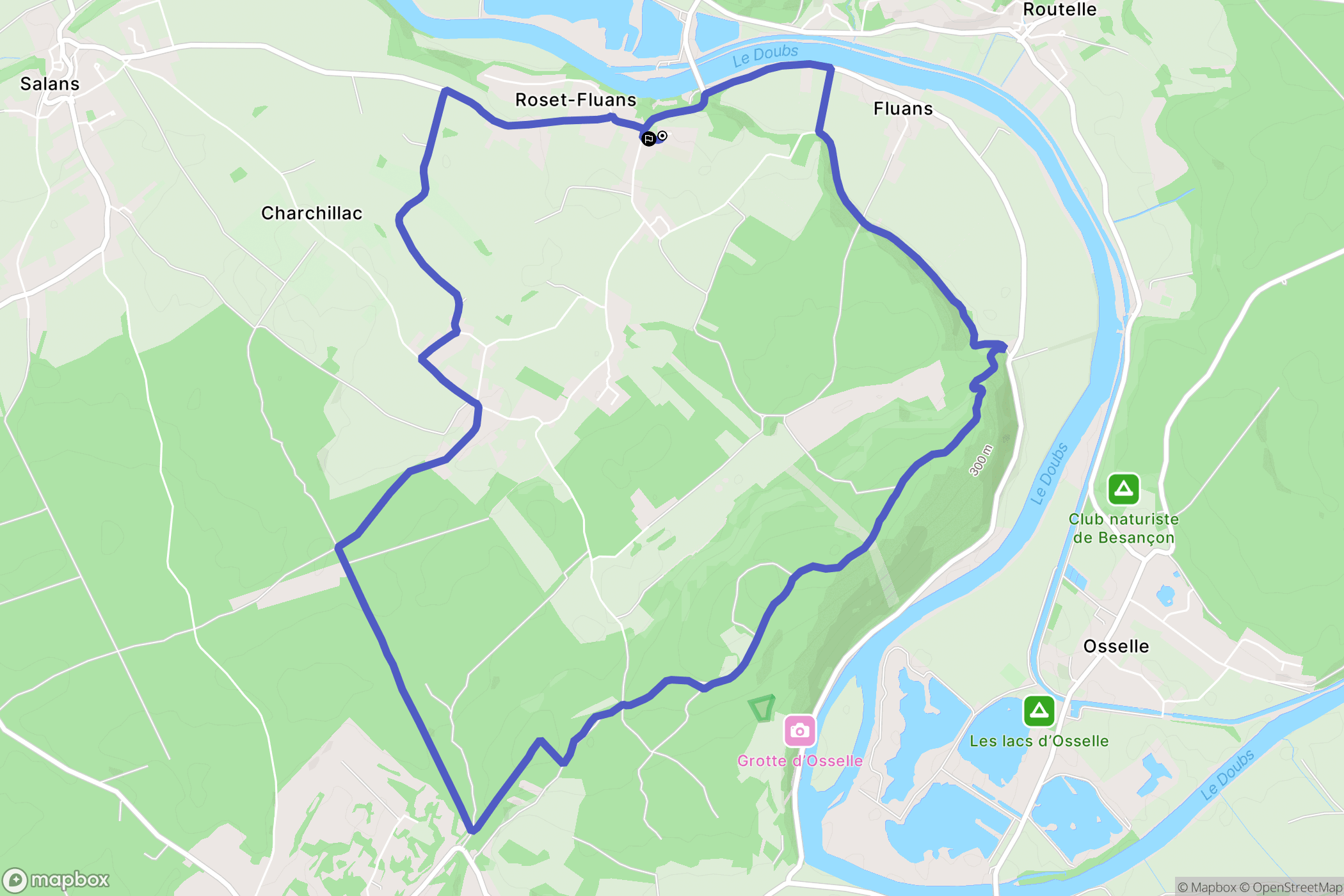 Roset-Fluans : carte du parcours de randonnée - France