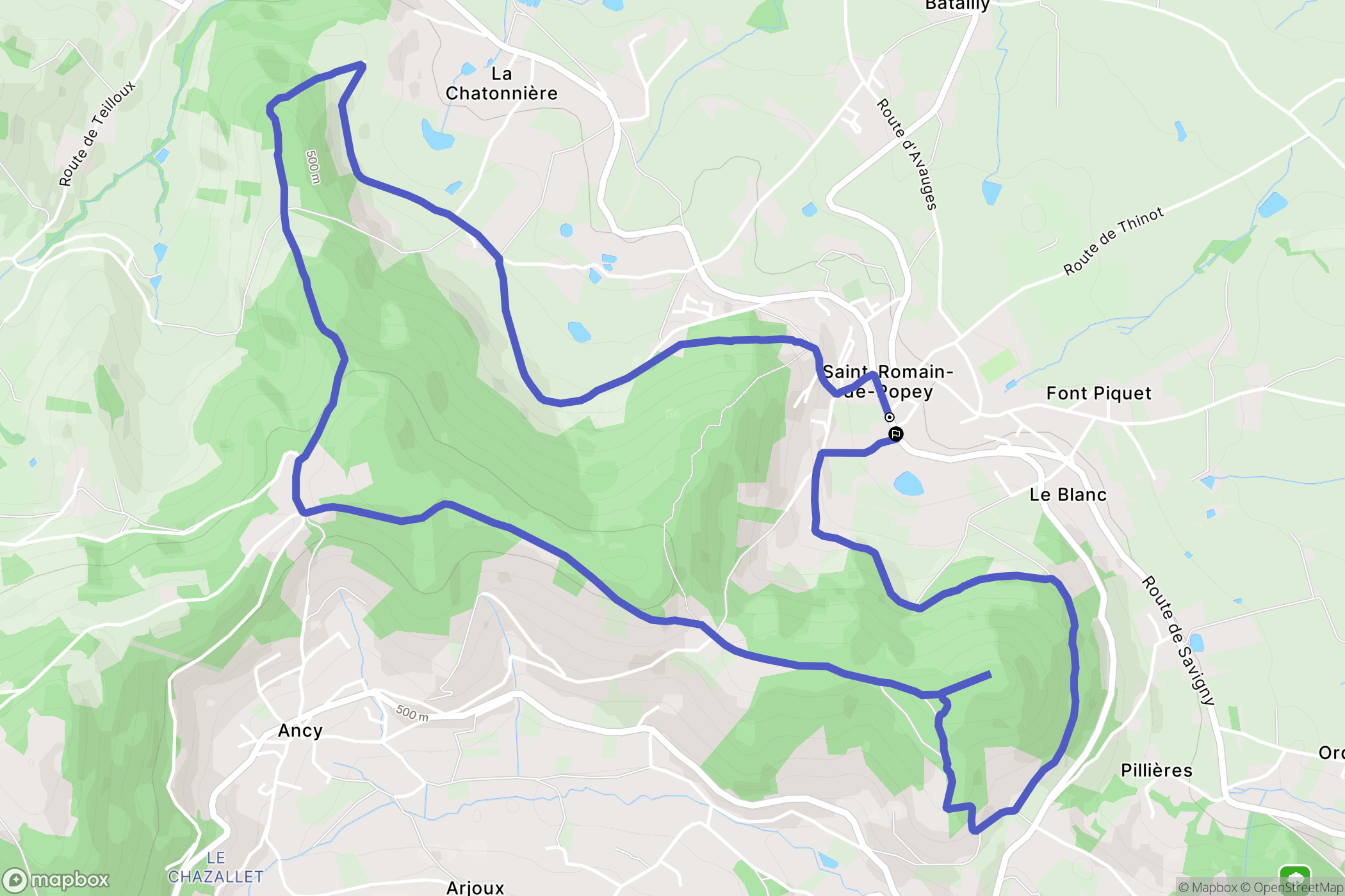 Saint-Romain-de-Popey : carte du parcours de randonnée - France