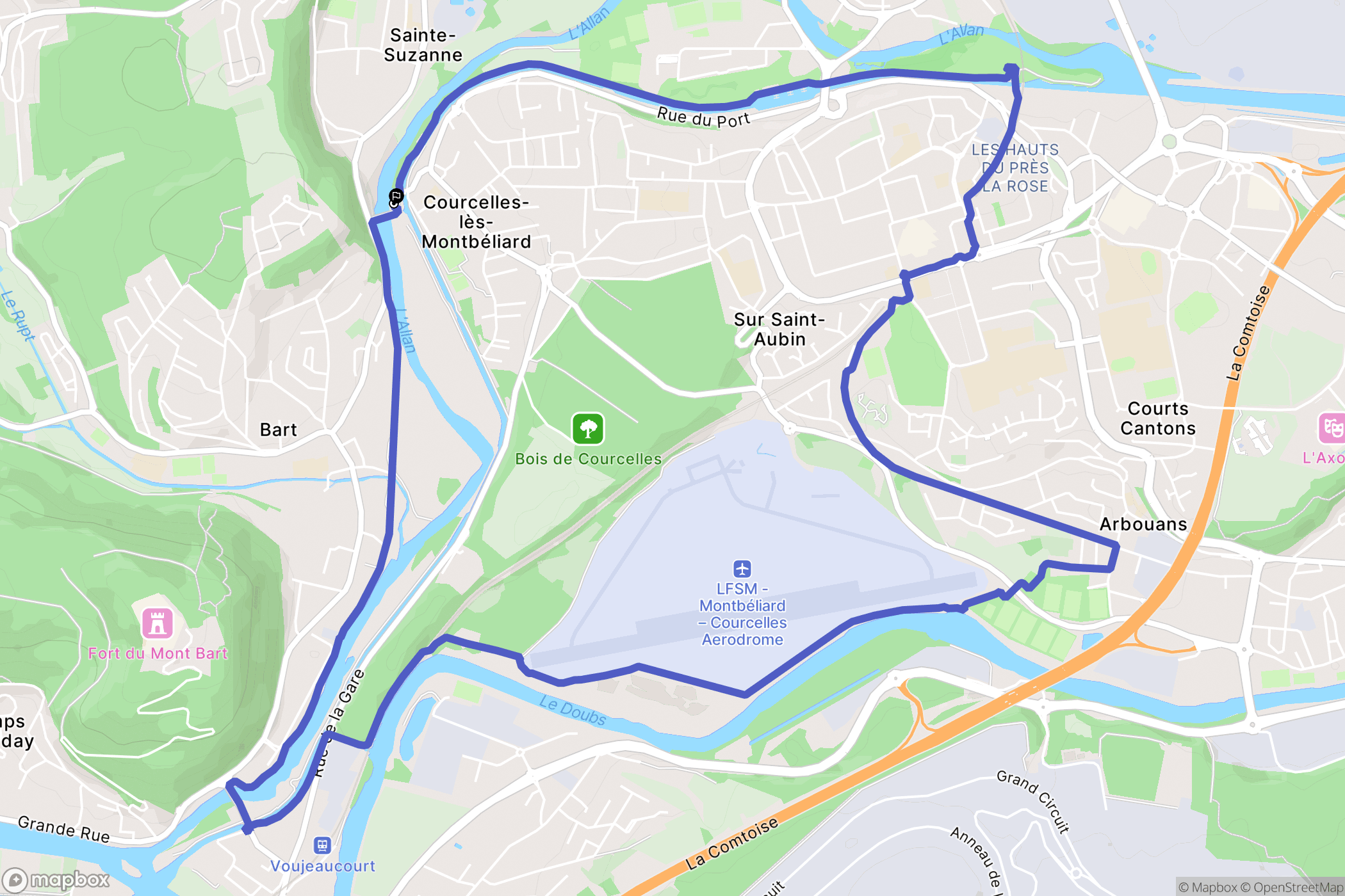 Courcelles-lès-Montbéliard : carte du parcours de randonnée - France