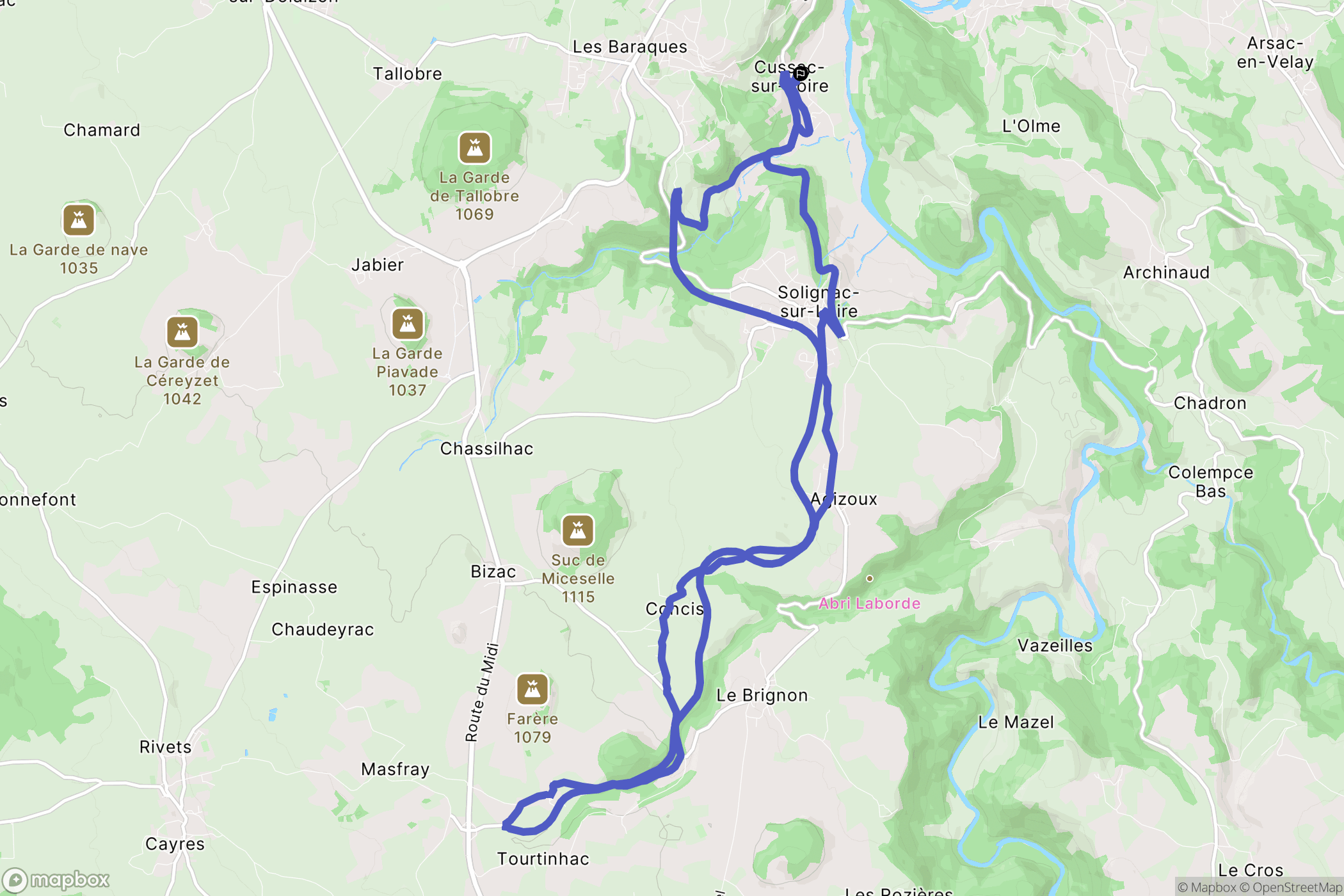 Cussac-sur-Loire : carte du parcours de randonnée - France