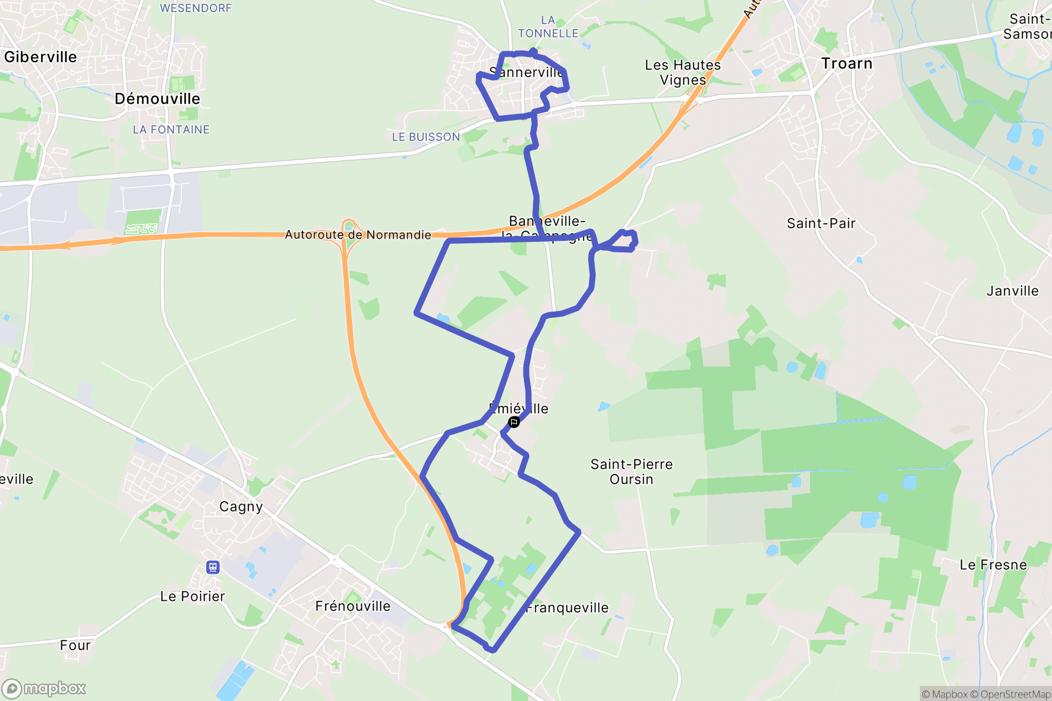 Émiéville : carte du parcours de randonnée - France