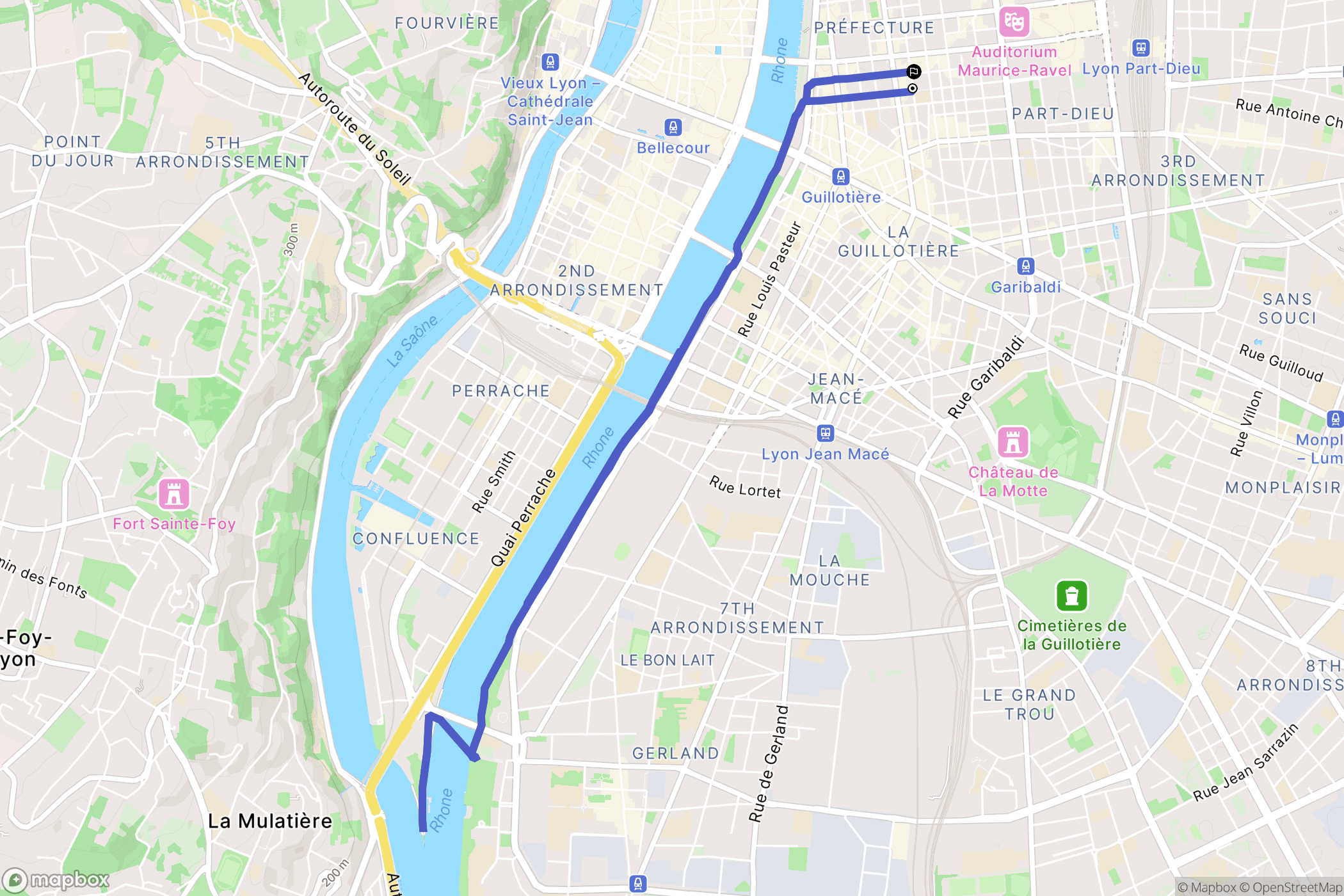 Lyon : carte du parcours de randonnée - France