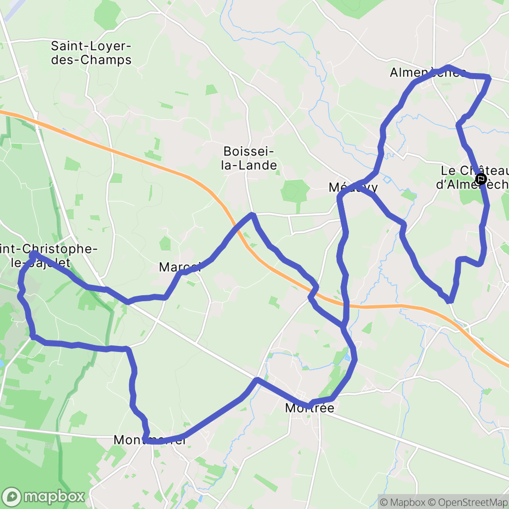 Le Château-d'Almenêches : carte du parcours de randonnée - France