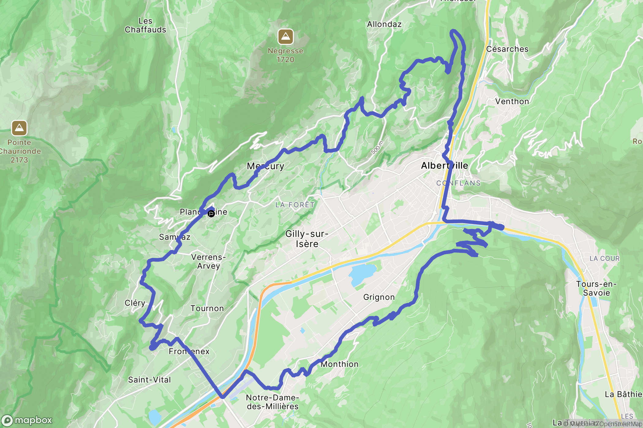 Plancherine : carte du parcours de randonnée - France
