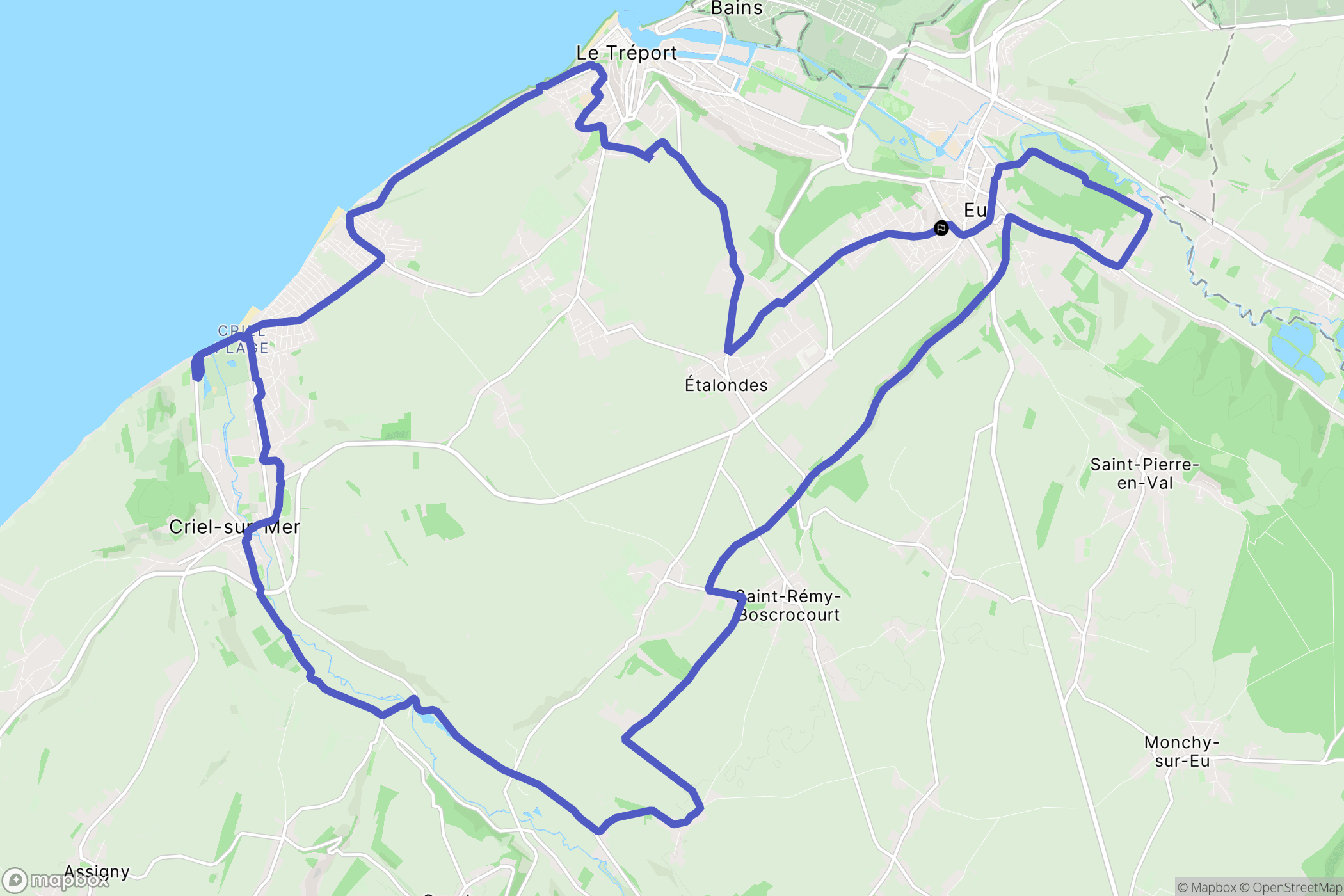 Eu : carte du parcours de randonnée - France