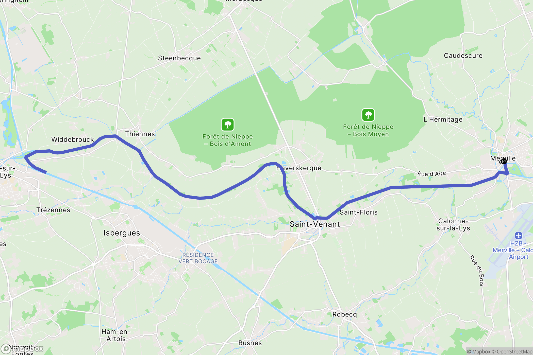 Merville : carte du parcours de randonnée - France