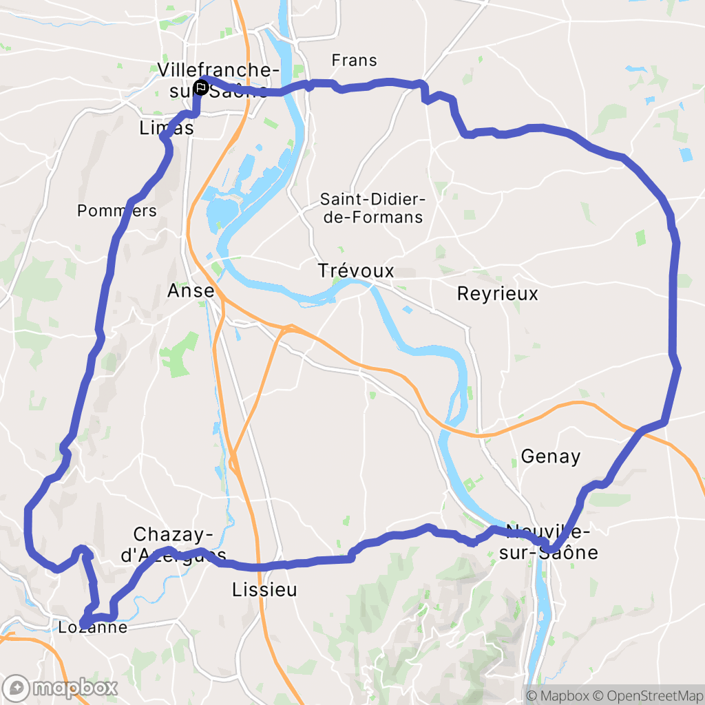 Villefranche-sur-Saône : carte du parcours de randonnée - France