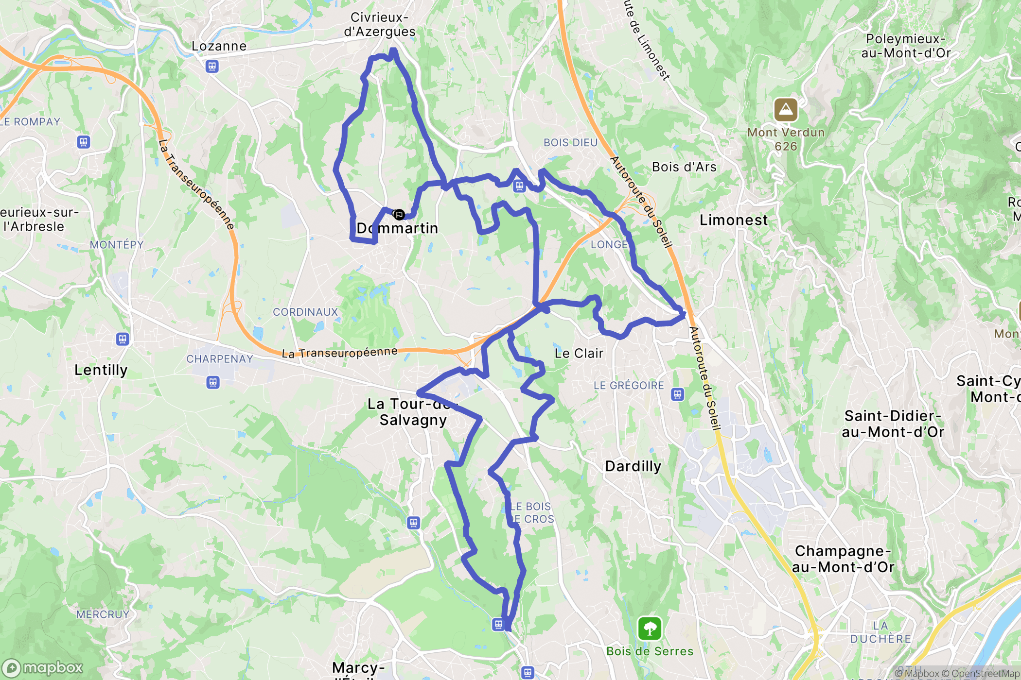 Dommartin : carte du parcours de randonnée - France