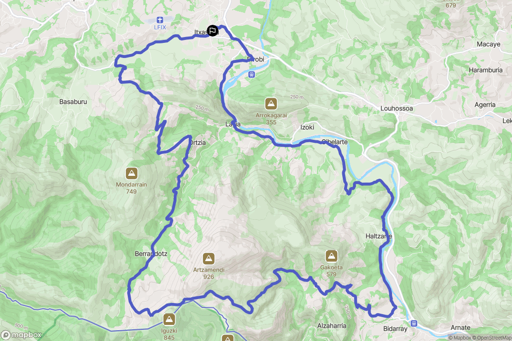 Itxassou : carte du parcours de randonnée - France
