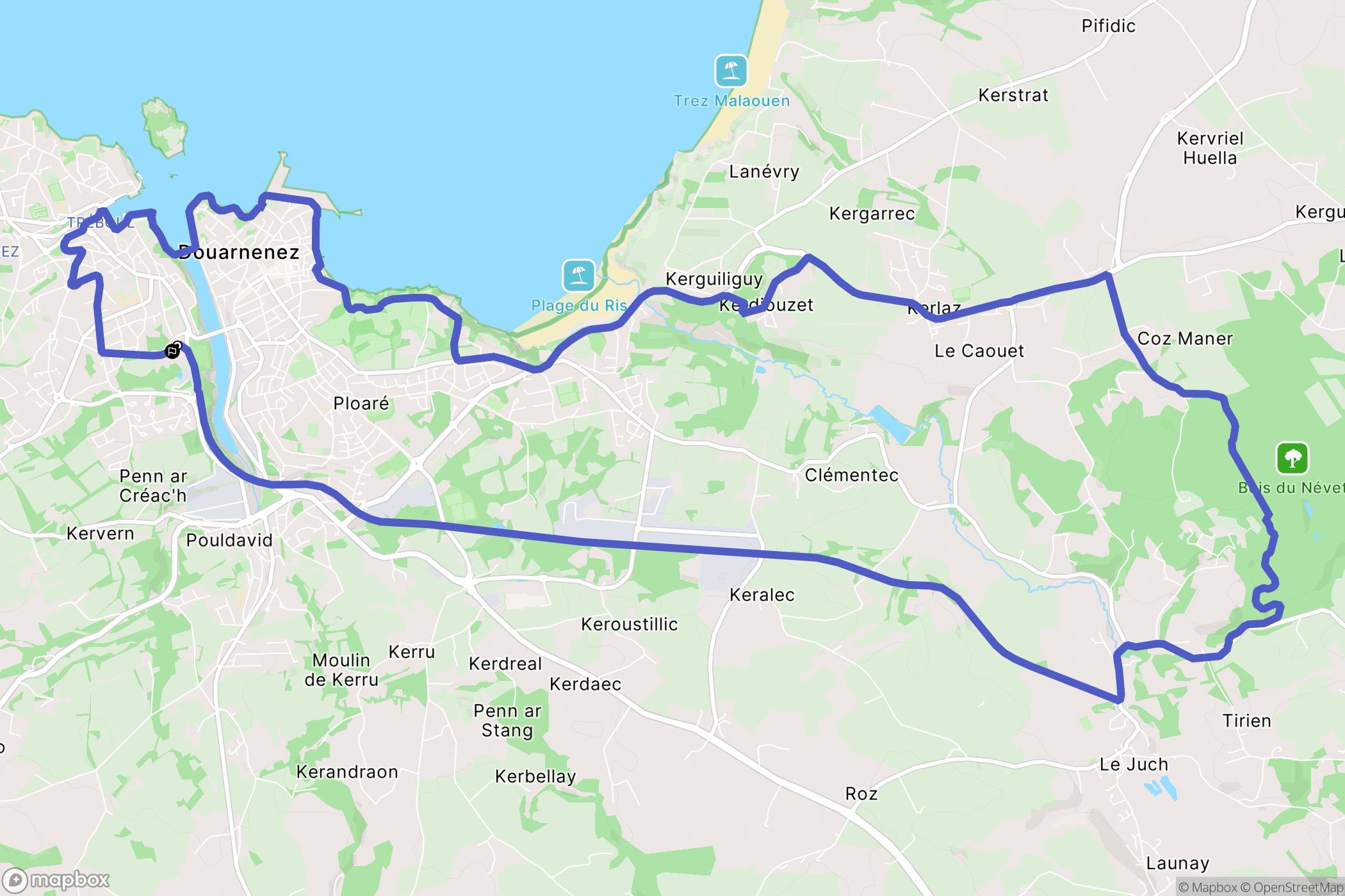 Douarnenez : carte du parcours de randonnée - France
