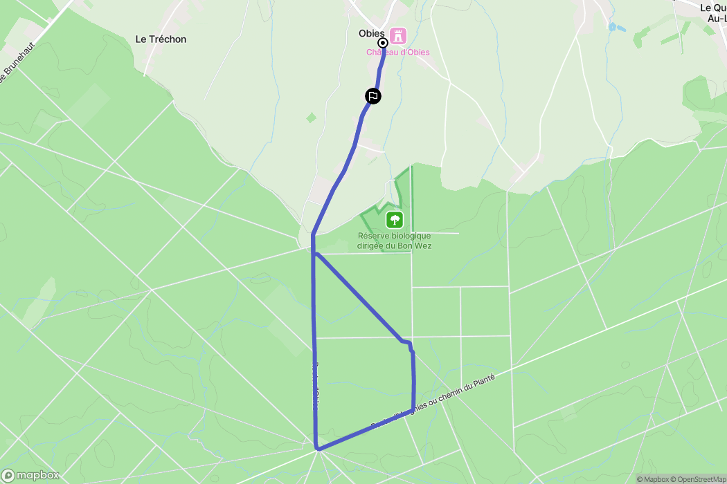 Obies : carte du parcours de randonnée - France