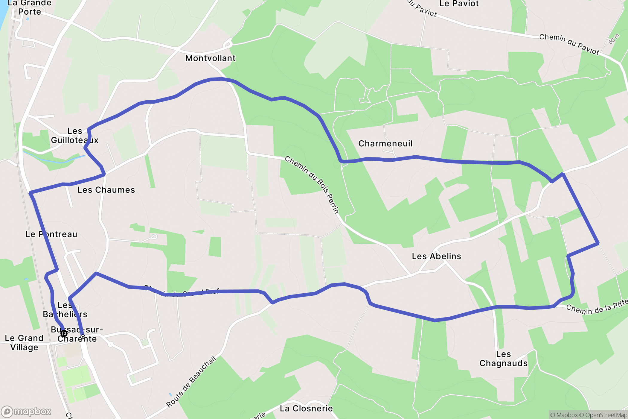 Bussac-sur-Charente : carte du parcours de randonnée - France