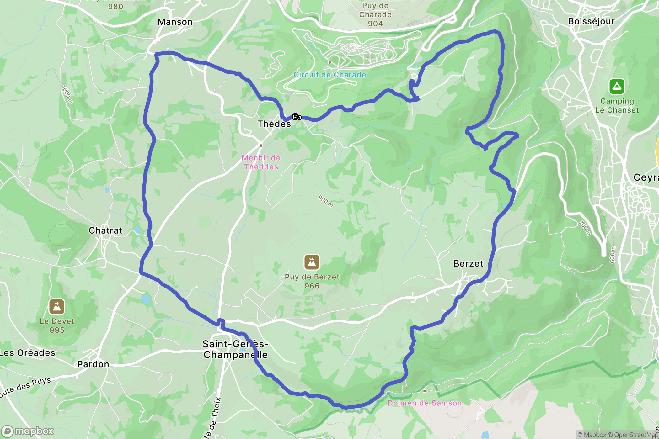 Saint-Gènes-Champanelle : carte du parcours de randonnée - France