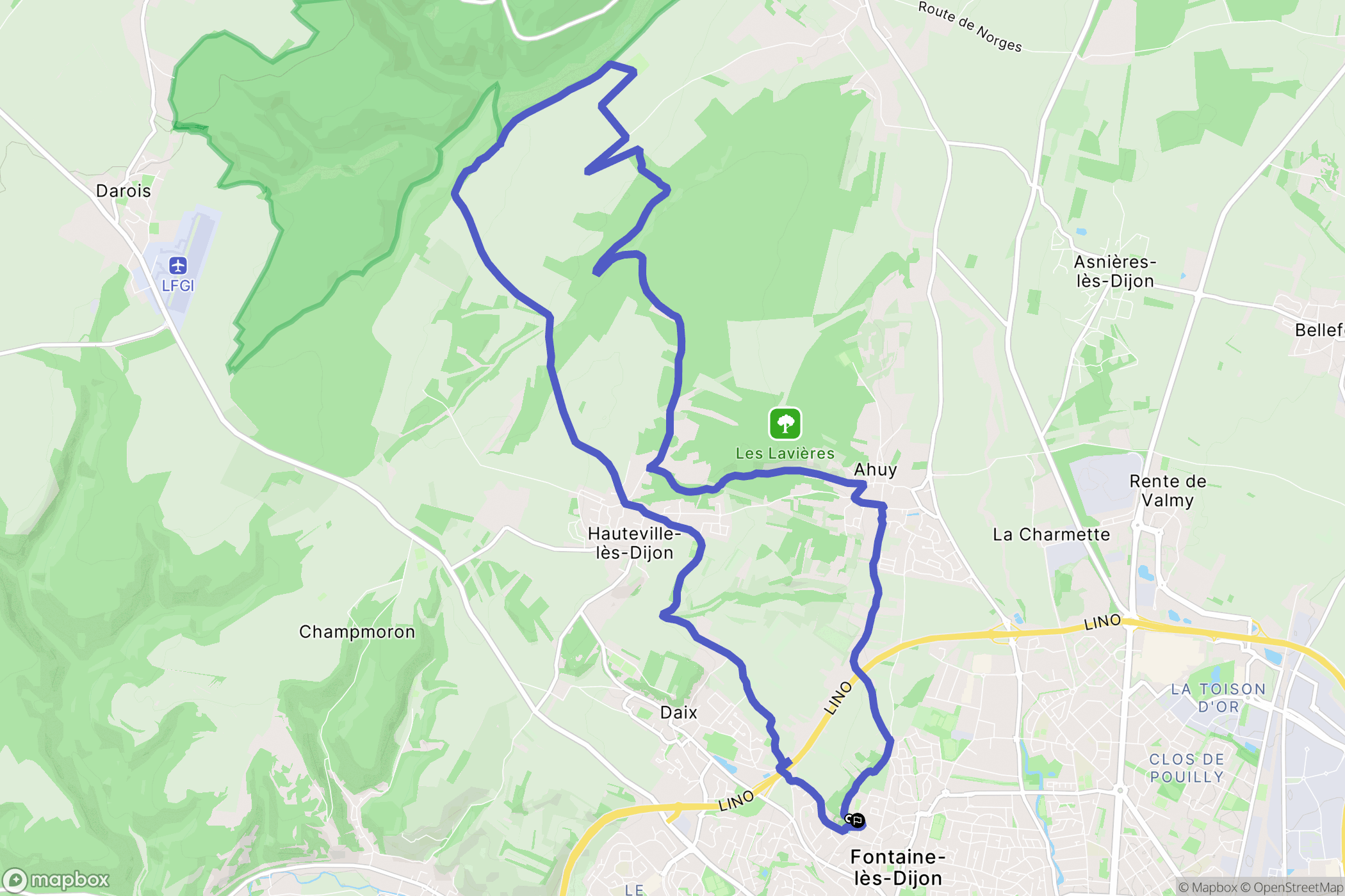 Fontaine-lès-Dijon : carte du parcours de randonnée - France