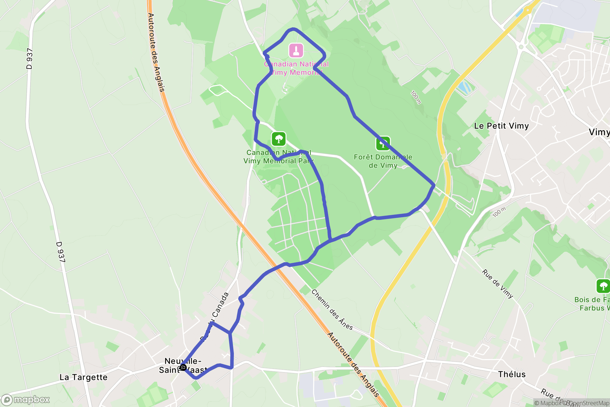 Neuville-Saint-Vaast : carte du parcours de randonnée - France