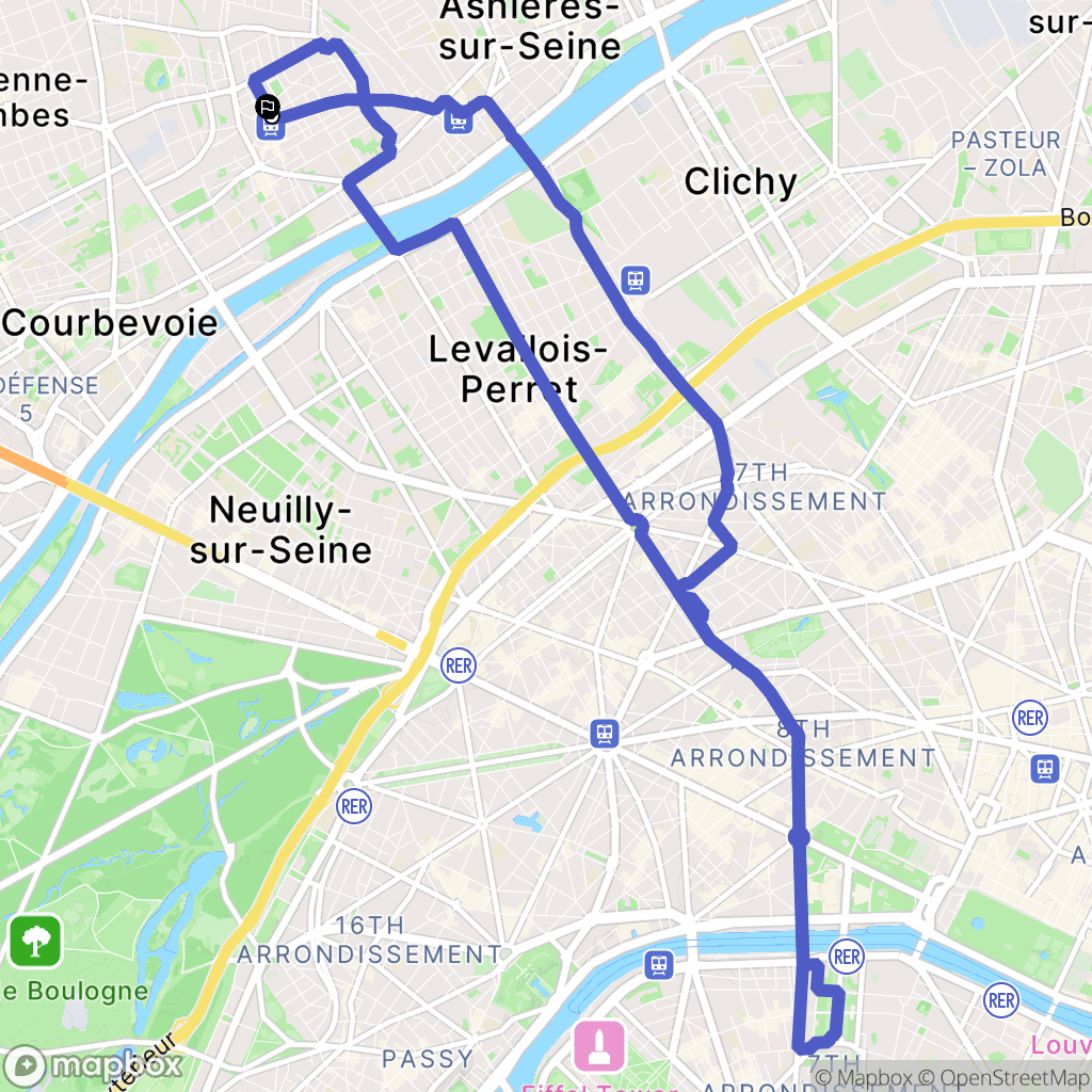 Courbevoie : carte du parcours de randonnée - France