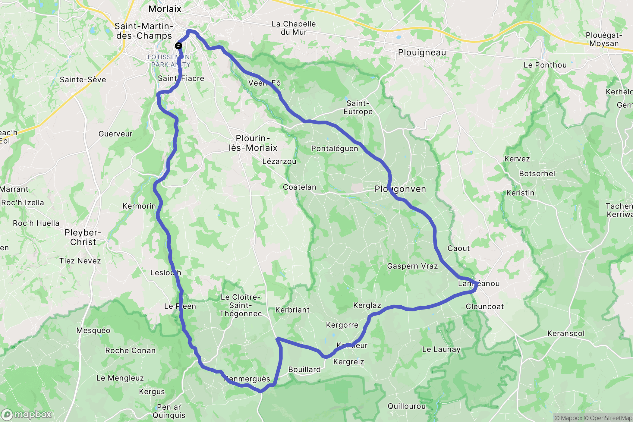Morlaix : carte du parcours de randonnée - France