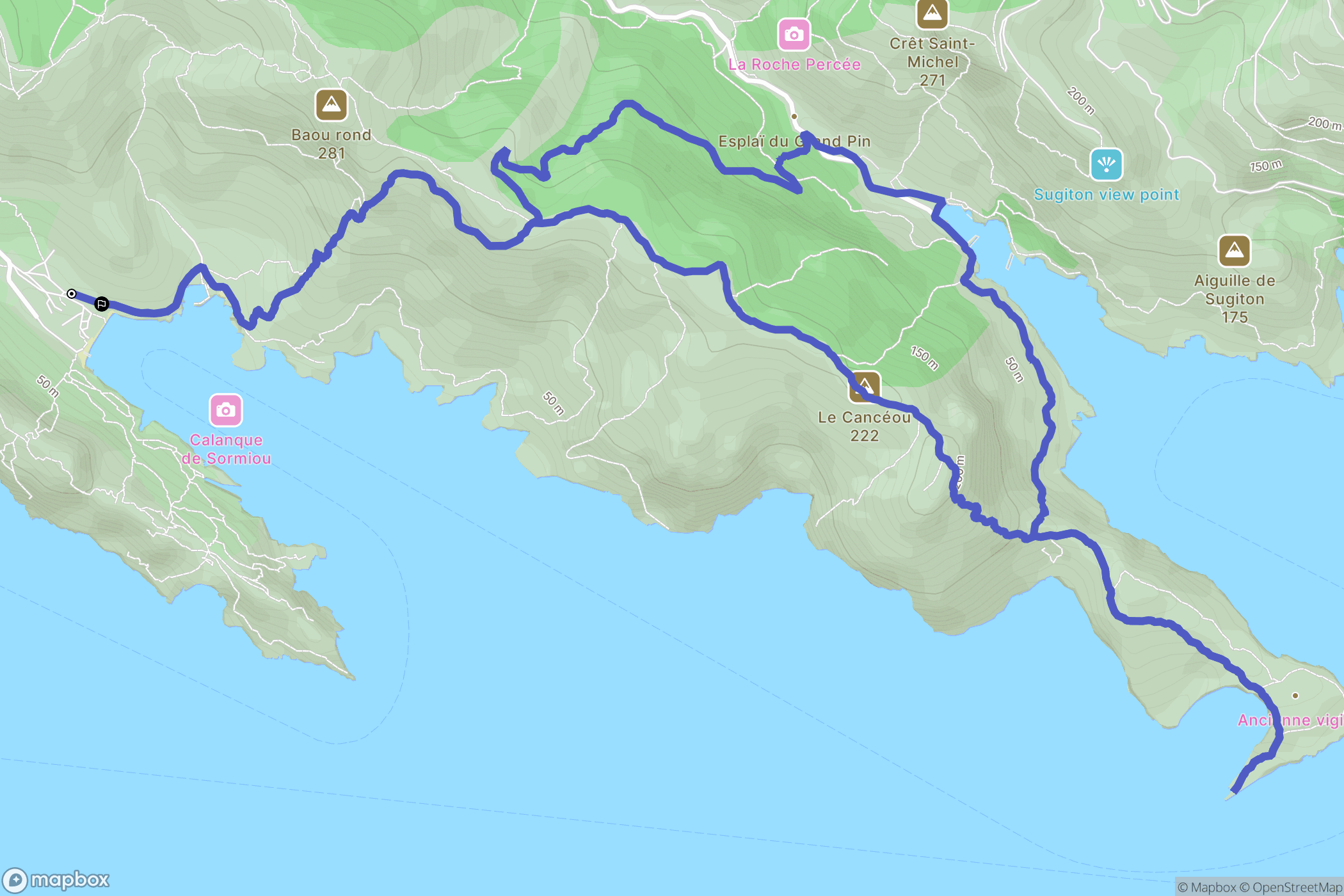 Marseille : carte du parcours de randonnée - France