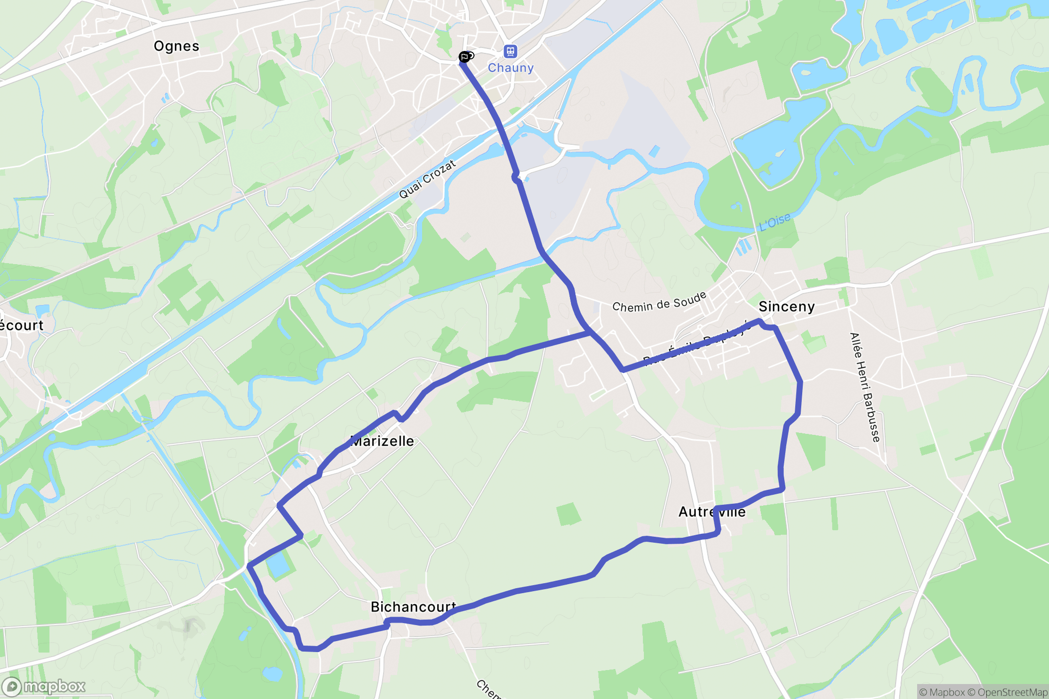 Chauny : carte du parcours de randonnée - France