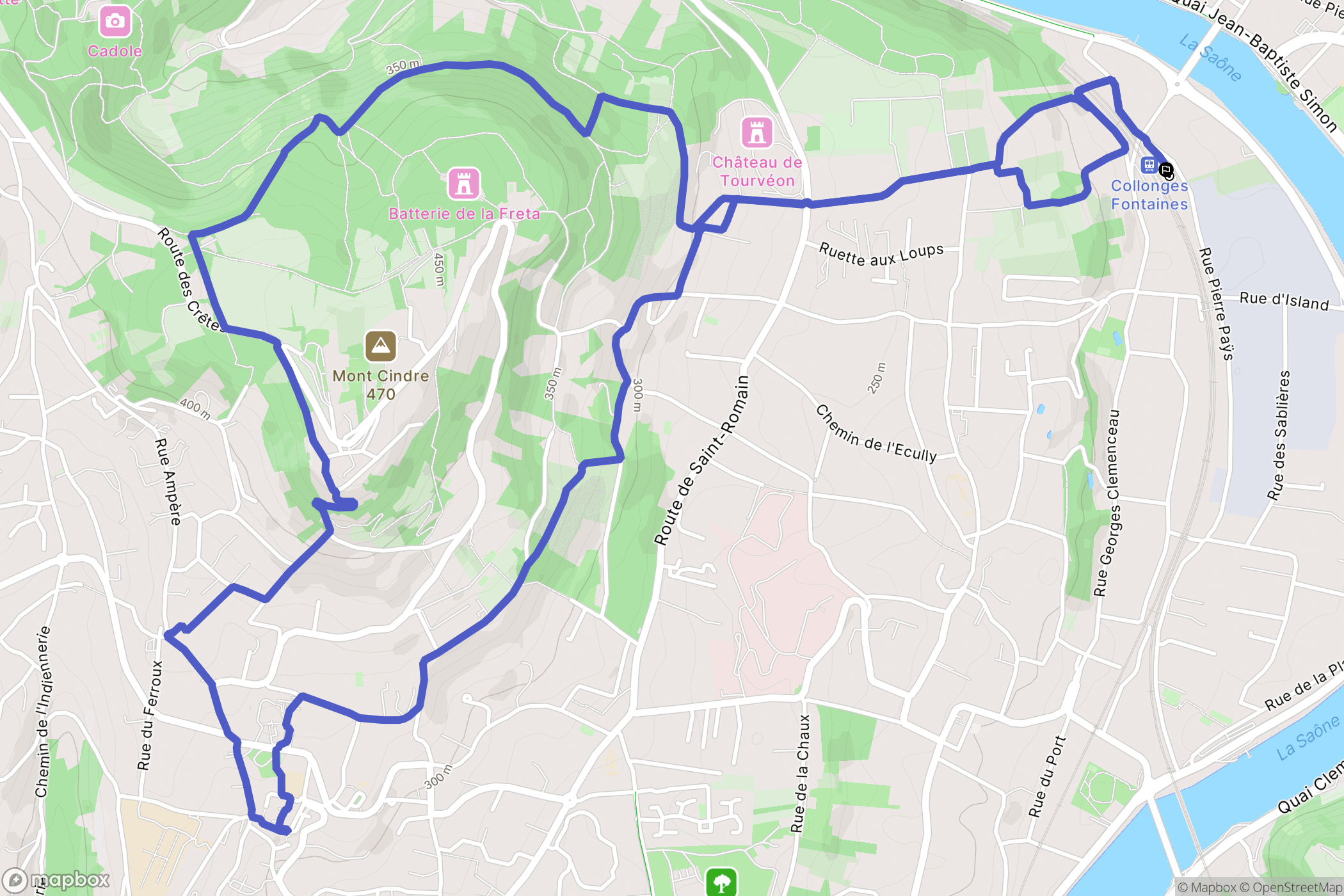 Collonges-au-Mont-d'Or : carte du parcours de randonnée - France