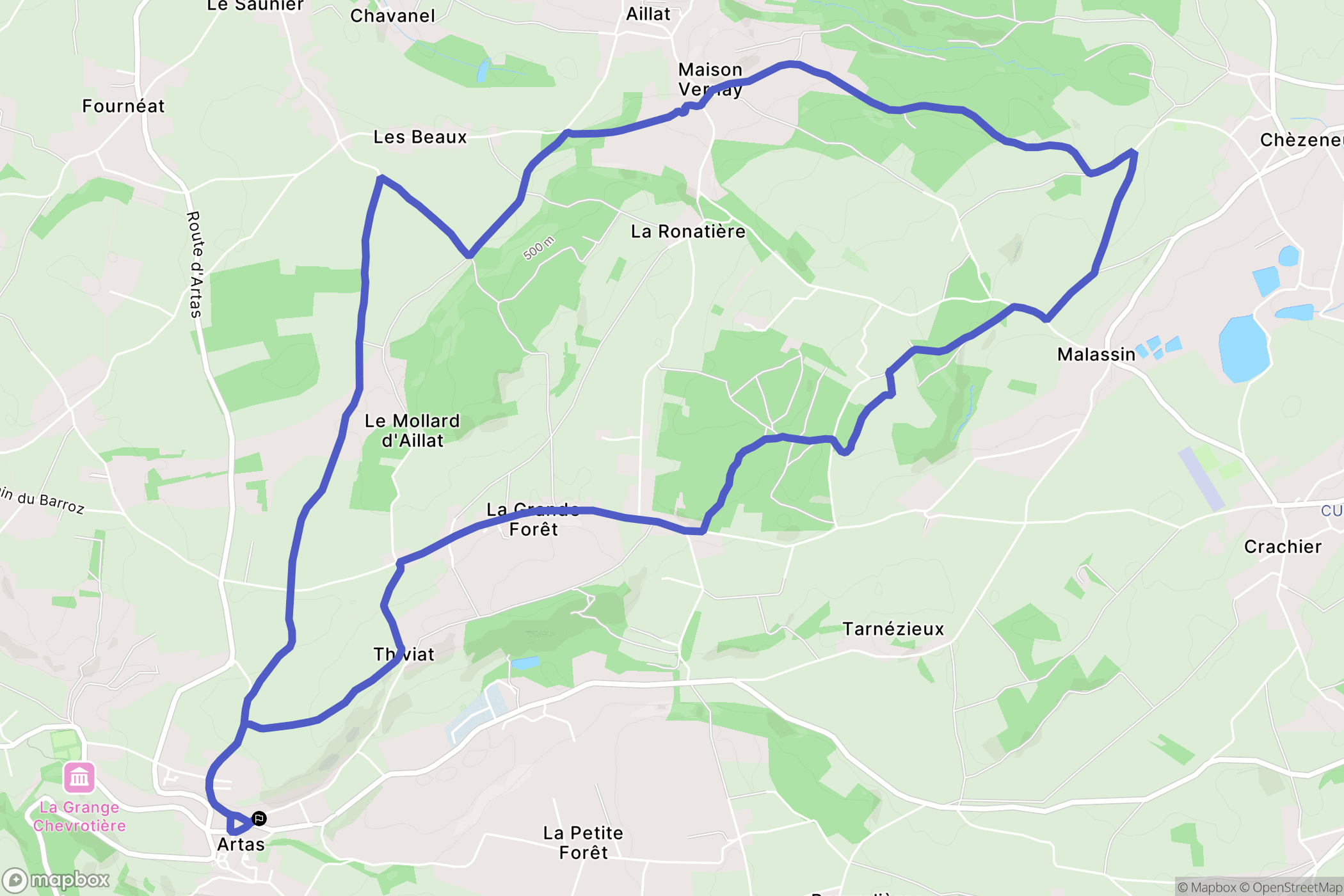 Artas : carte du parcours de randonnée - France