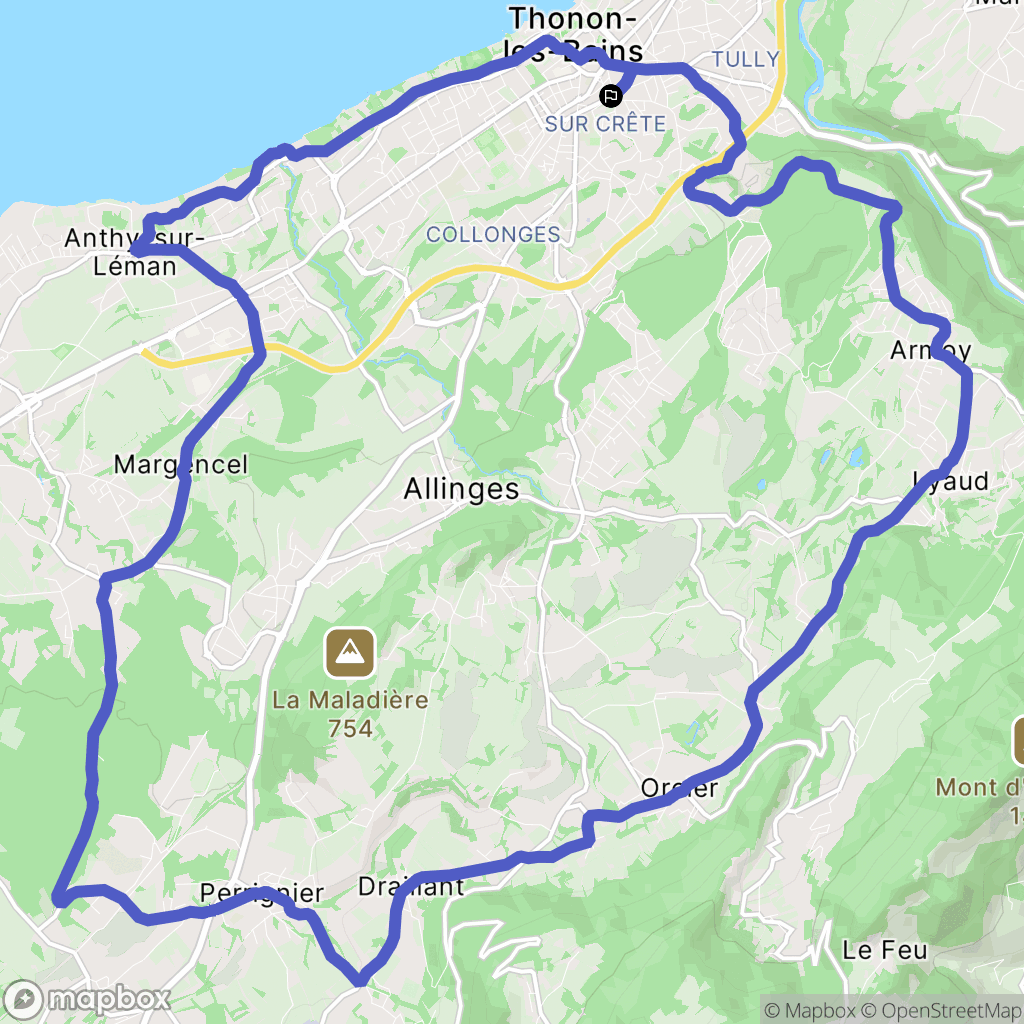 Thonon-les-Bains : carte du parcours de randonnée - France