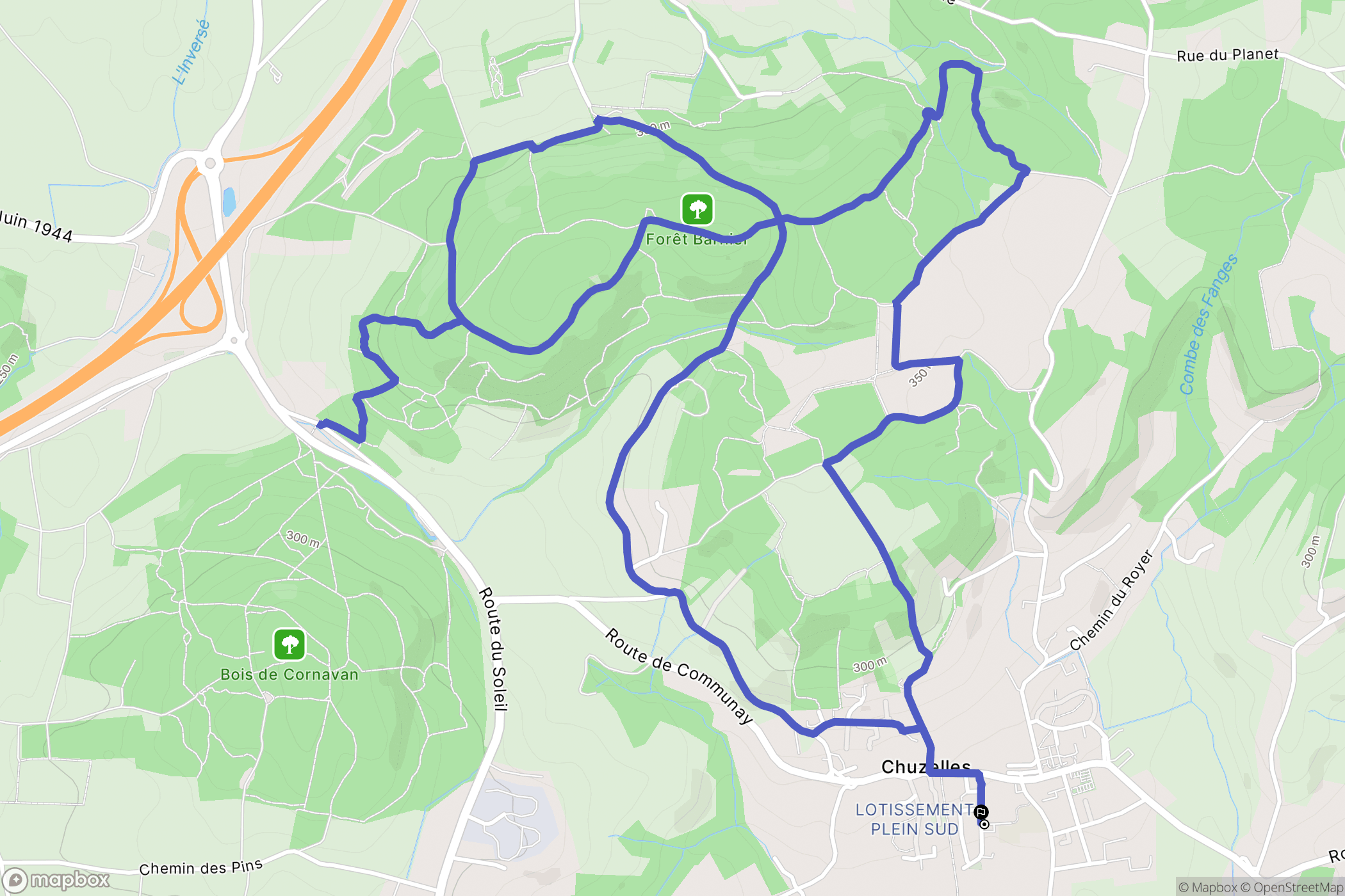 Chuzelles : carte du parcours de randonnée - France