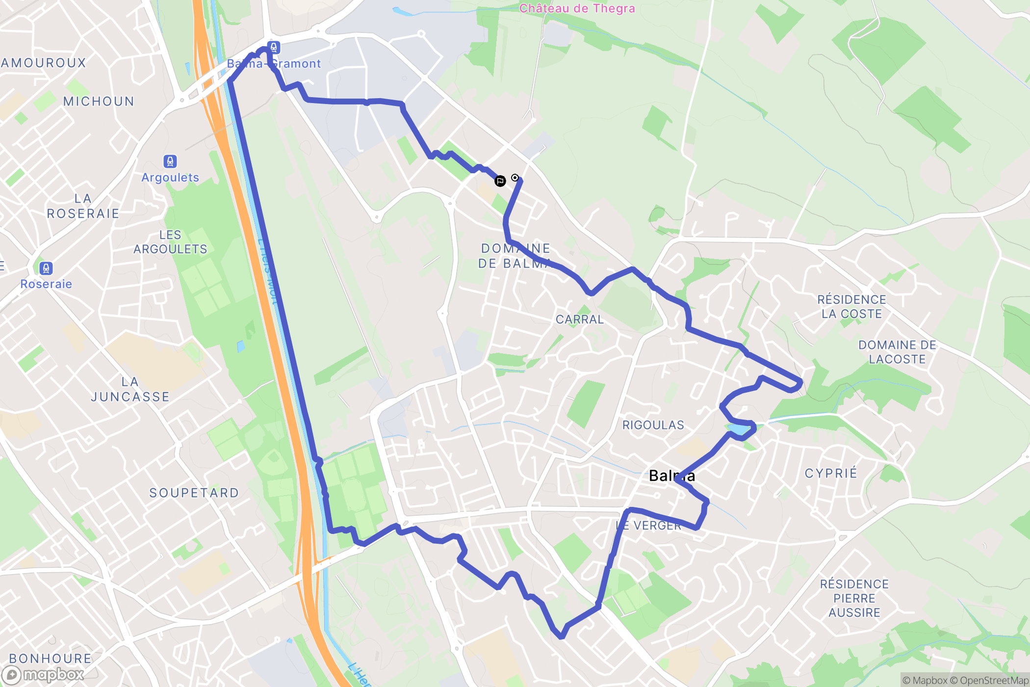 Balma : carte du parcours de randonnée - France