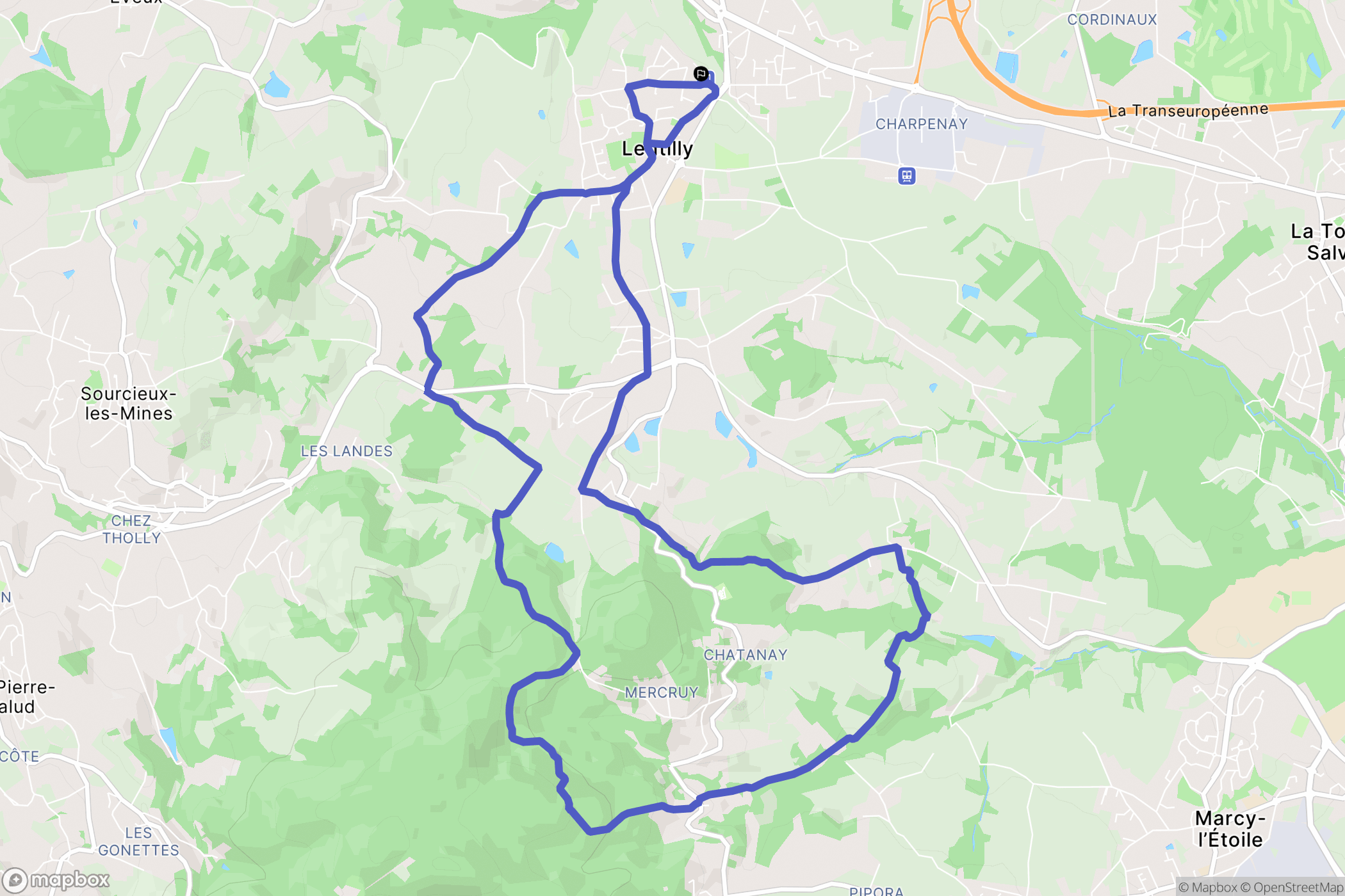 Lentilly : carte du parcours de randonnée - France
