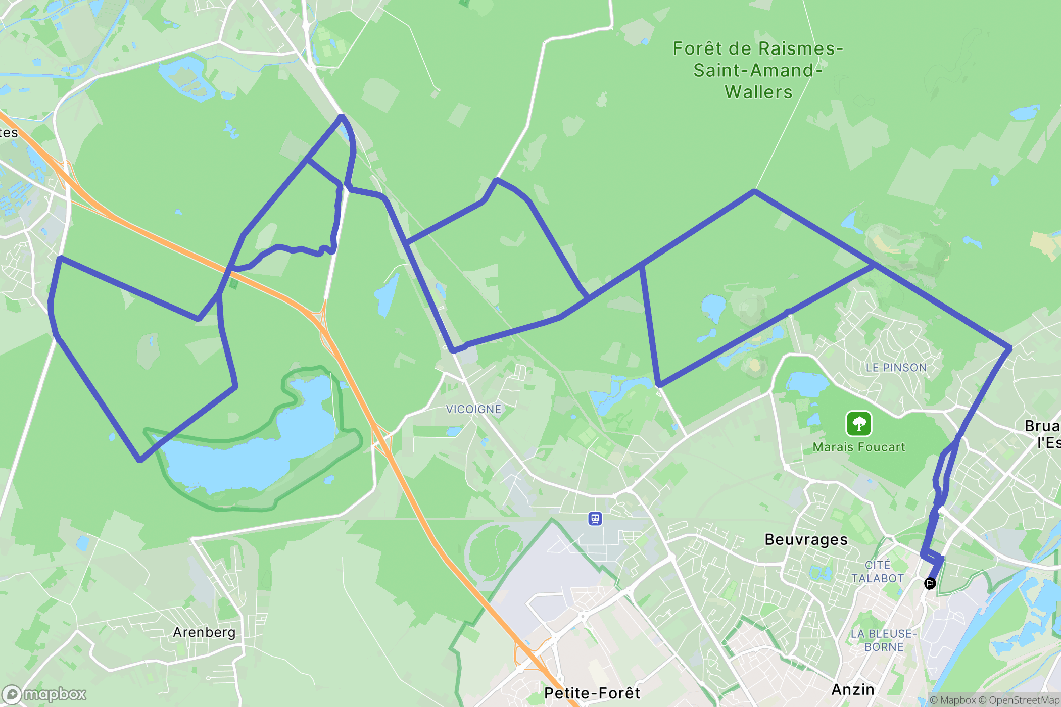 Anzin : carte du parcours de randonnée - France