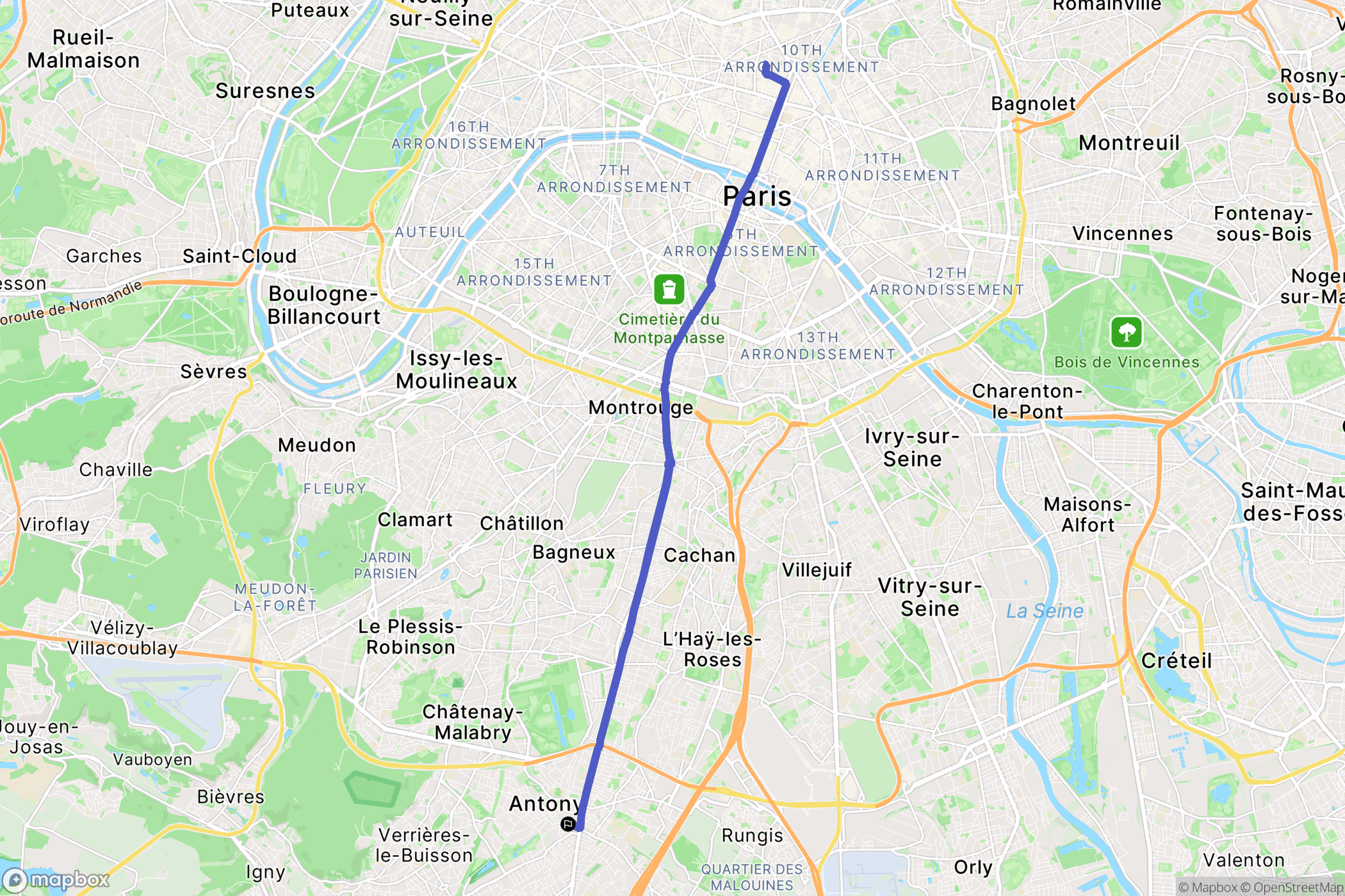 Antony : carte du parcours de randonnée - France