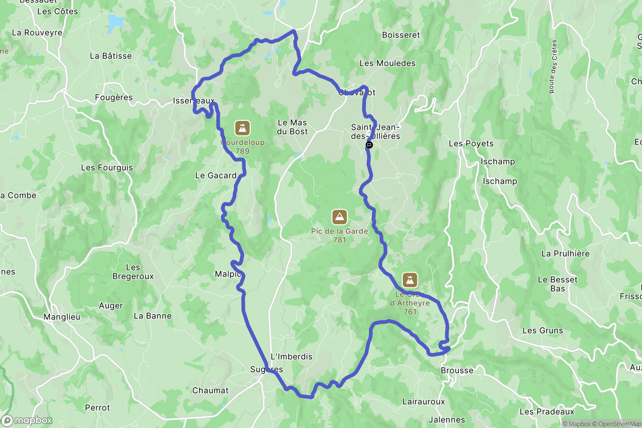 Saint-Jean-des-Ollières : carte du parcours de randonnée - France
