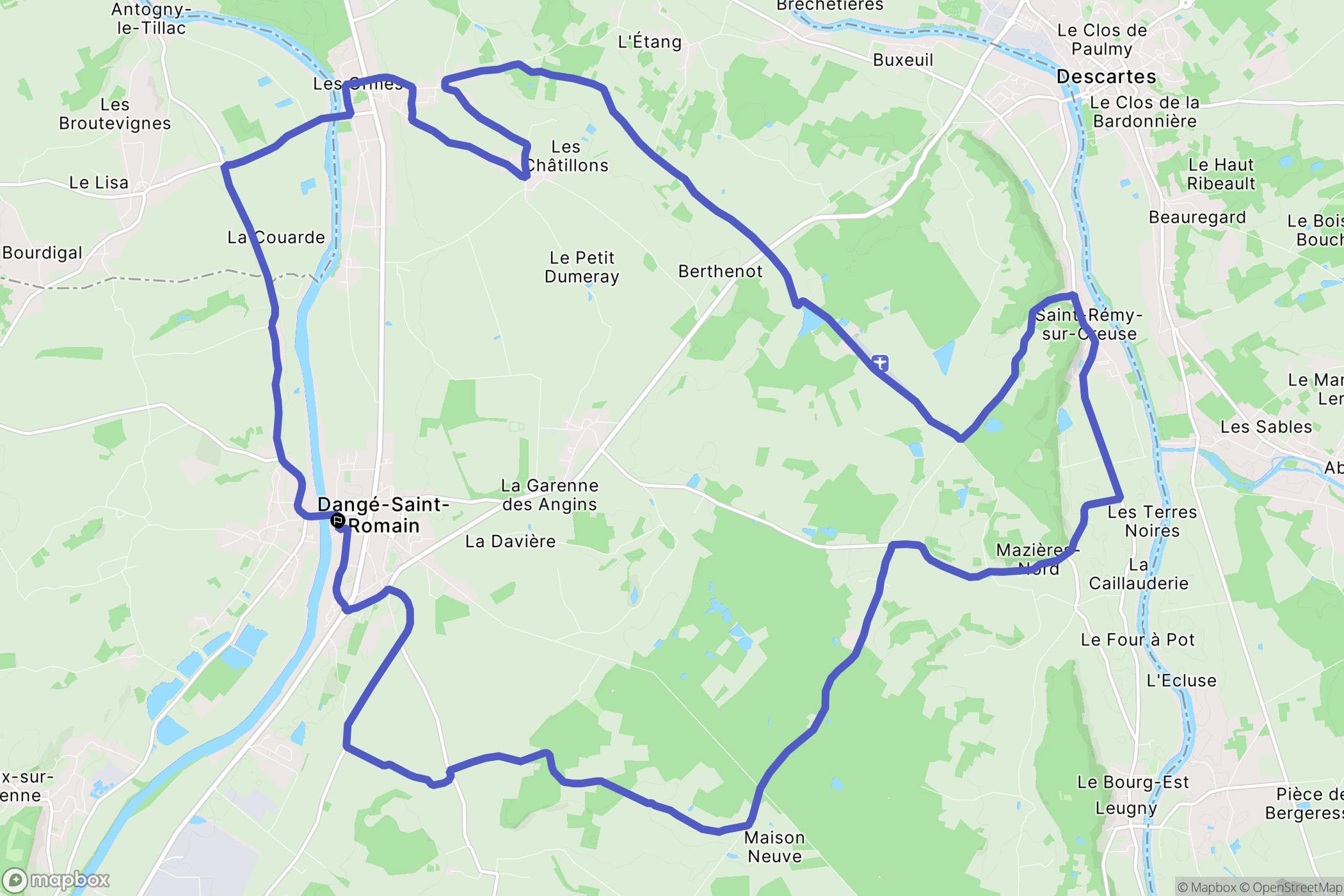 Dangé-Saint-Romain : carte du parcours de randonnée - France