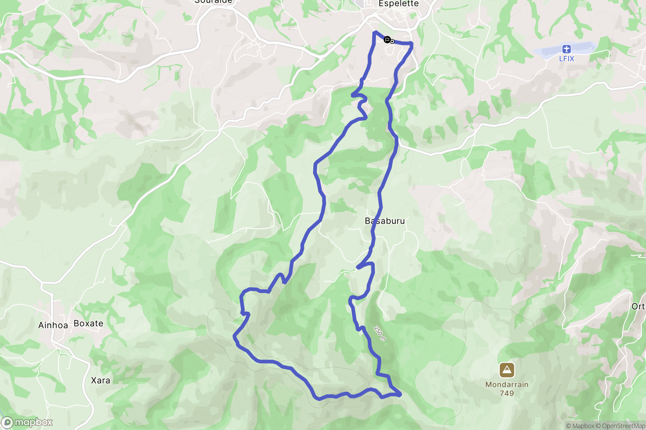 Espelette : carte du parcours de randonnée - France