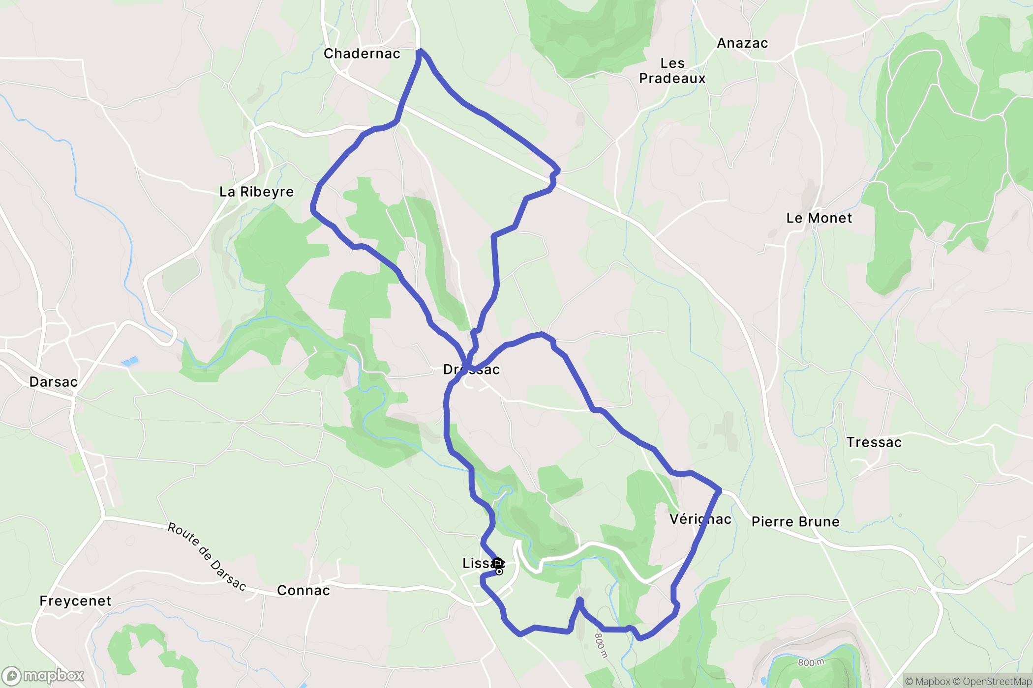 Lissac : carte du parcours de randonnée - France