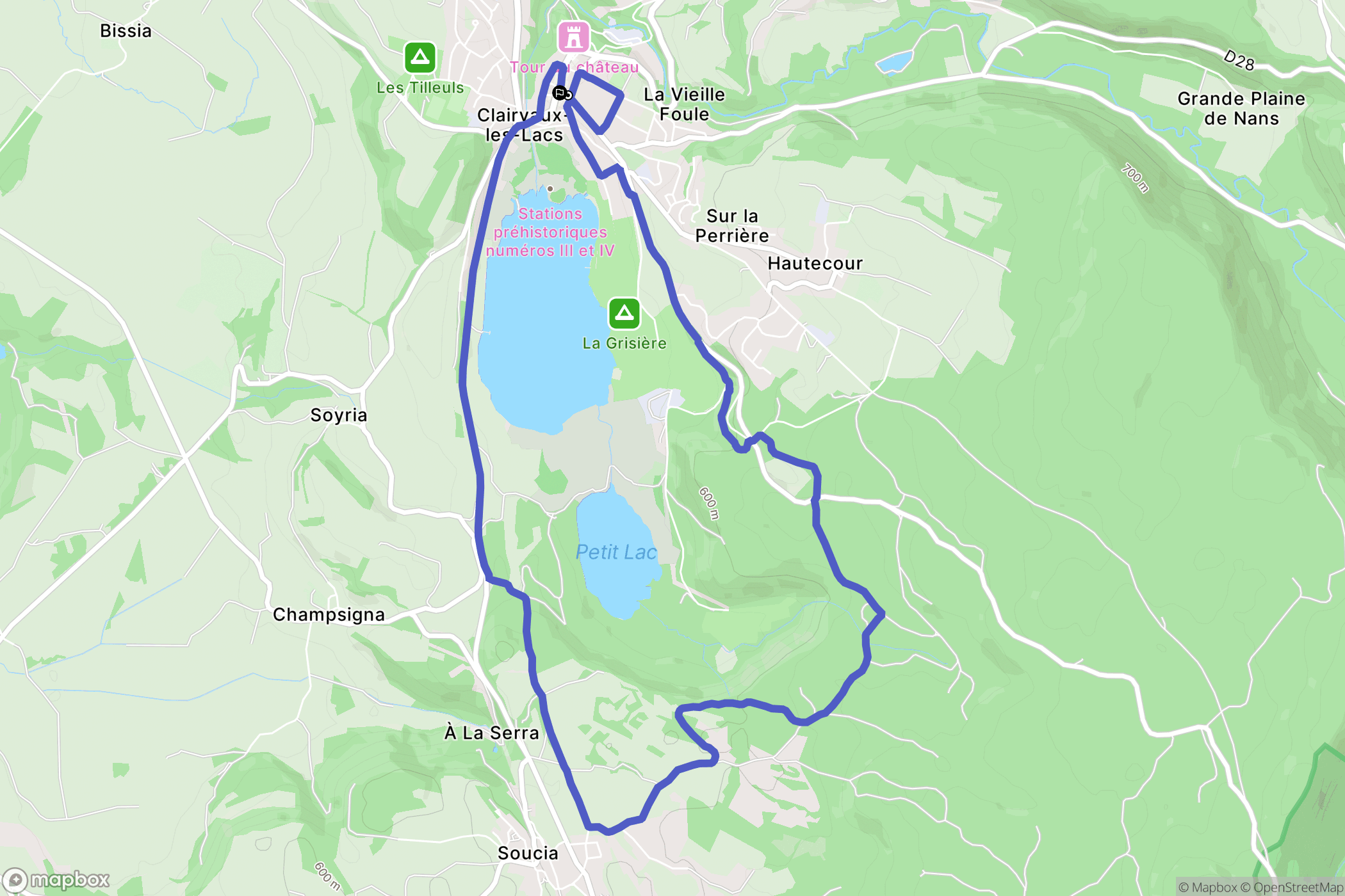 Clairvaux-les-Lacs : carte du parcours de randonnée - France