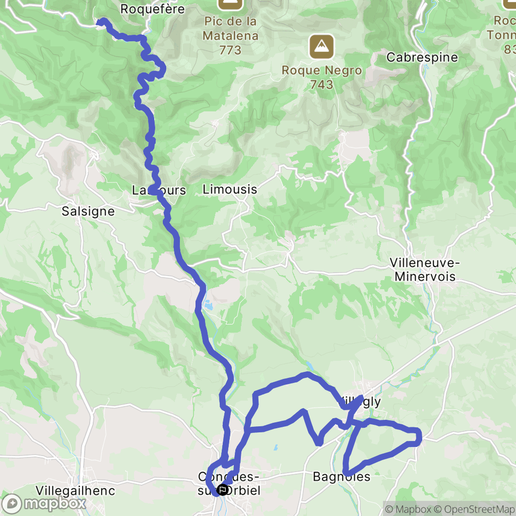 Conques-sur-Orbiel : carte du parcours de randonnée - France