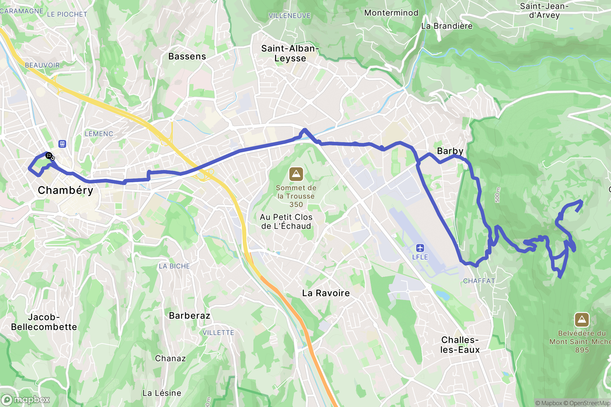 Chambéry : carte du parcours de randonnée - France
