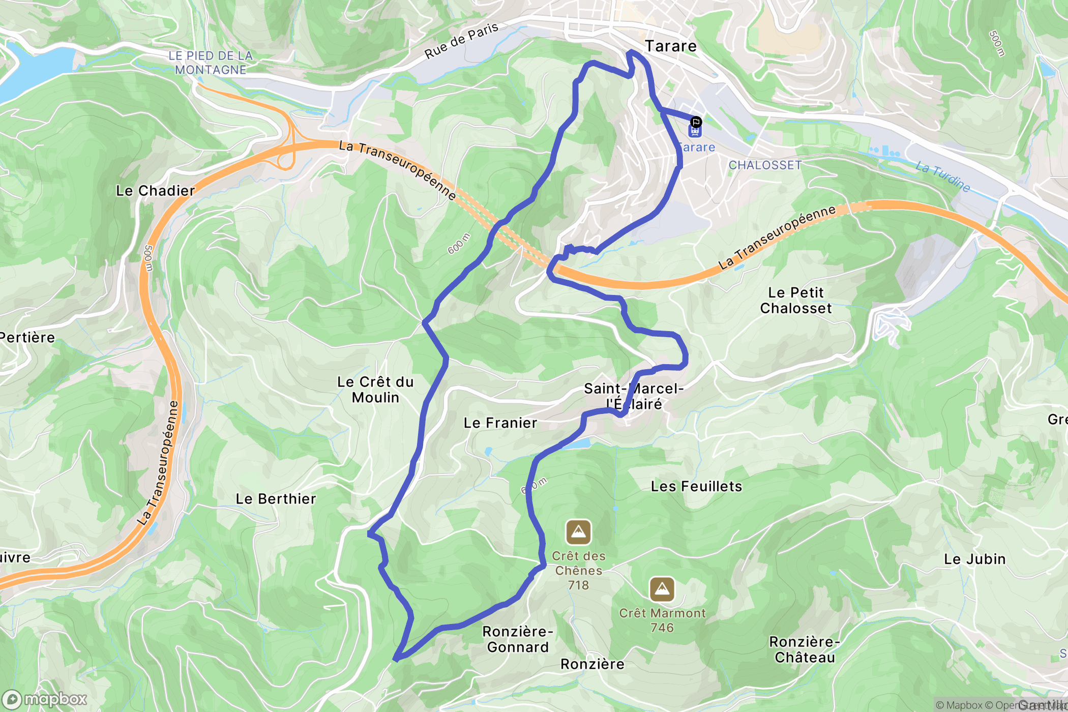 Tarare : carte du parcours de randonnée - France