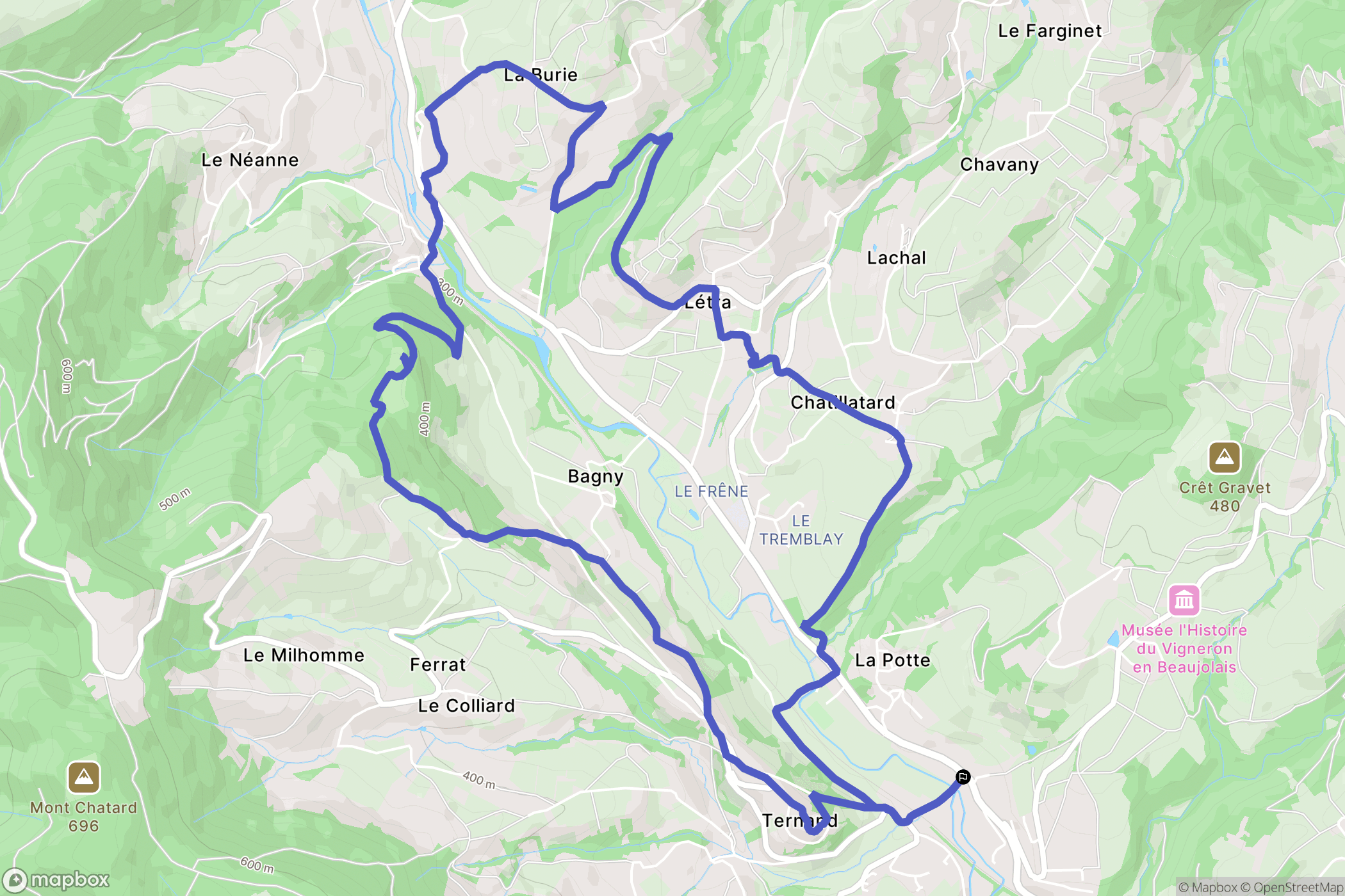 Ternand : carte du parcours de randonnée - France