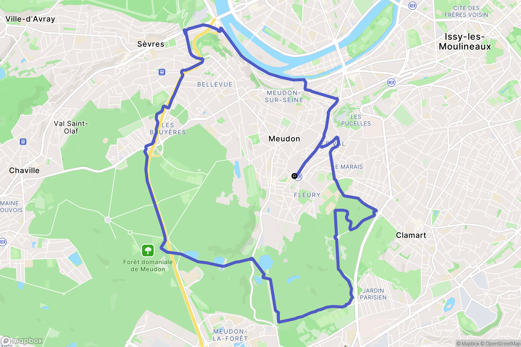 Meudon : carte du parcours de randonnée - France