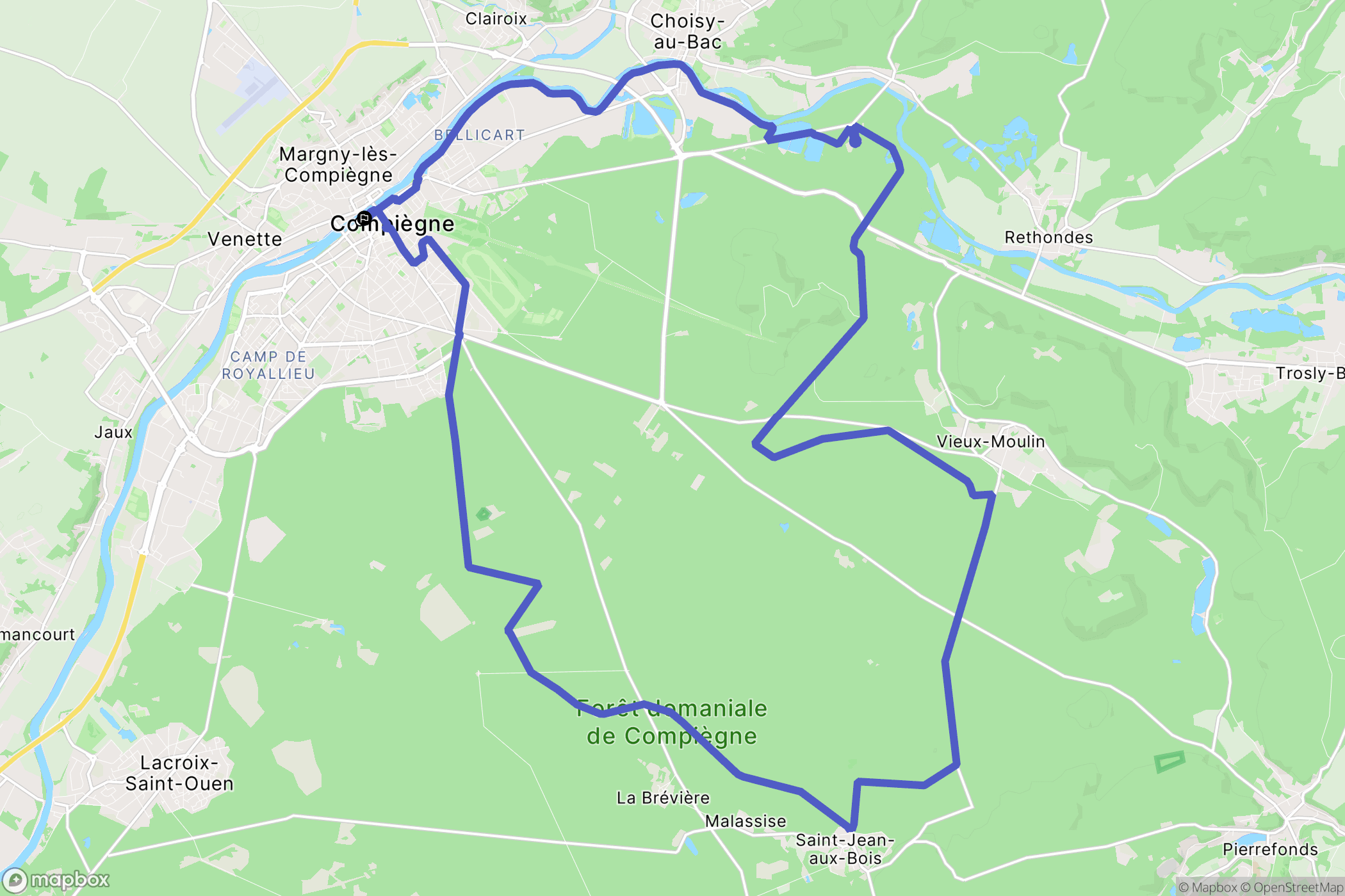 Compiègne : carte du parcours de randonnée - France