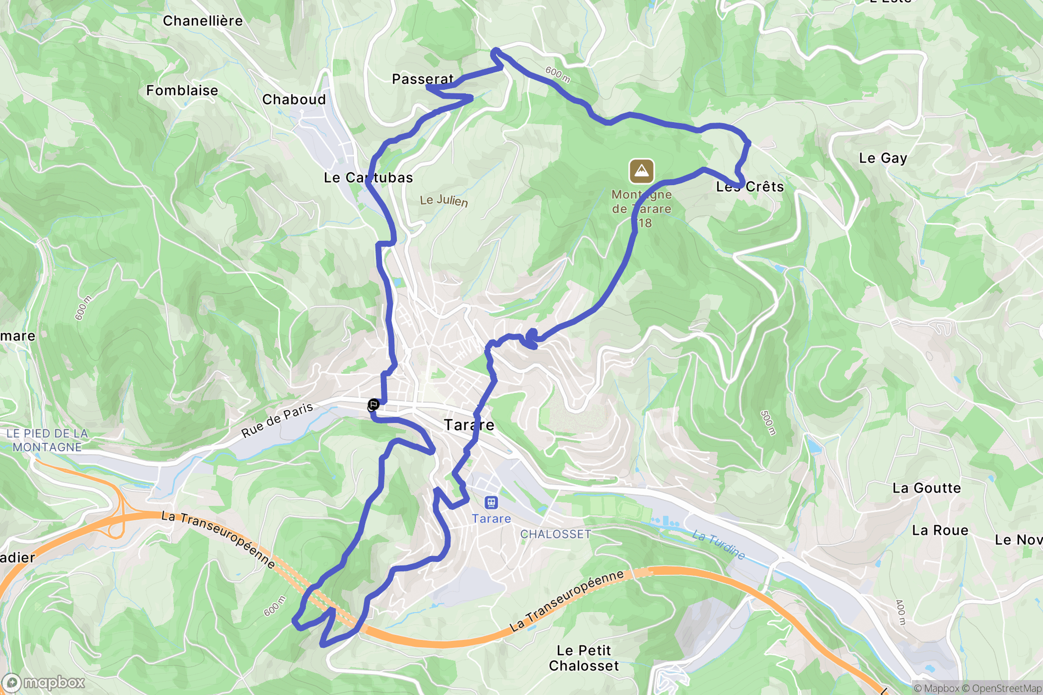 Tarare : carte du parcours de randonnée - France