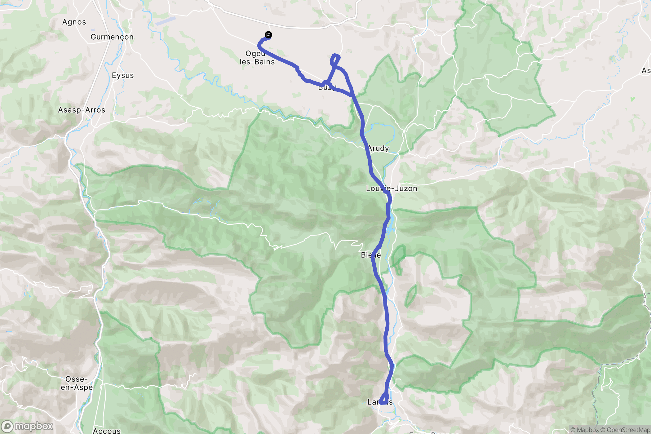 Ogeu-les-Bains : carte du parcours de randonnée - France