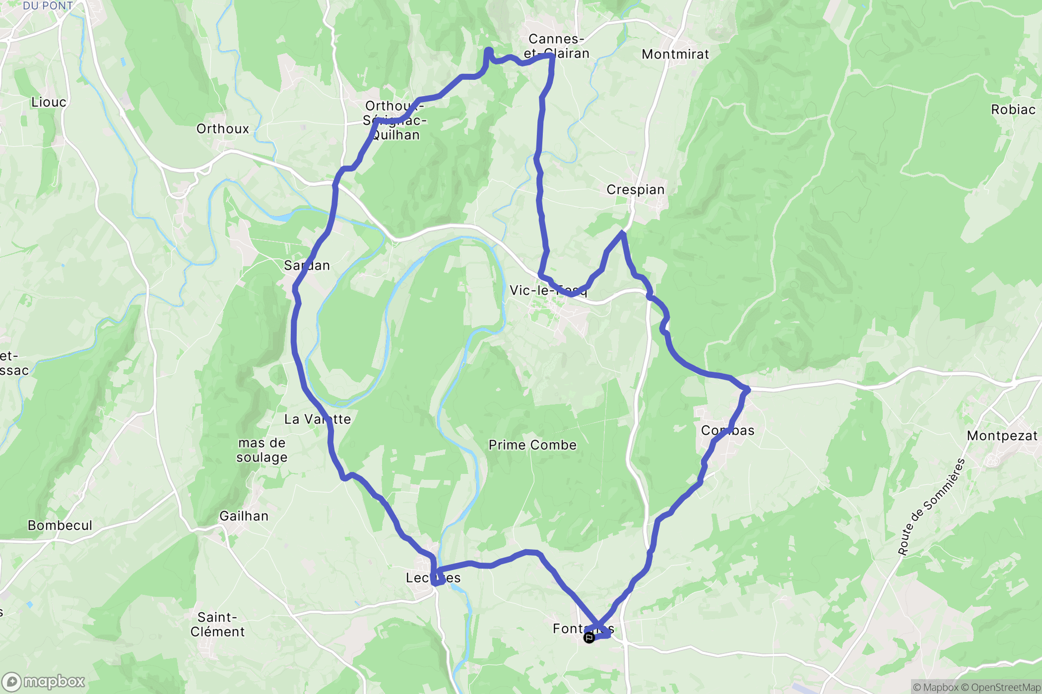 Fontanes : carte du parcours de randonnée - France
