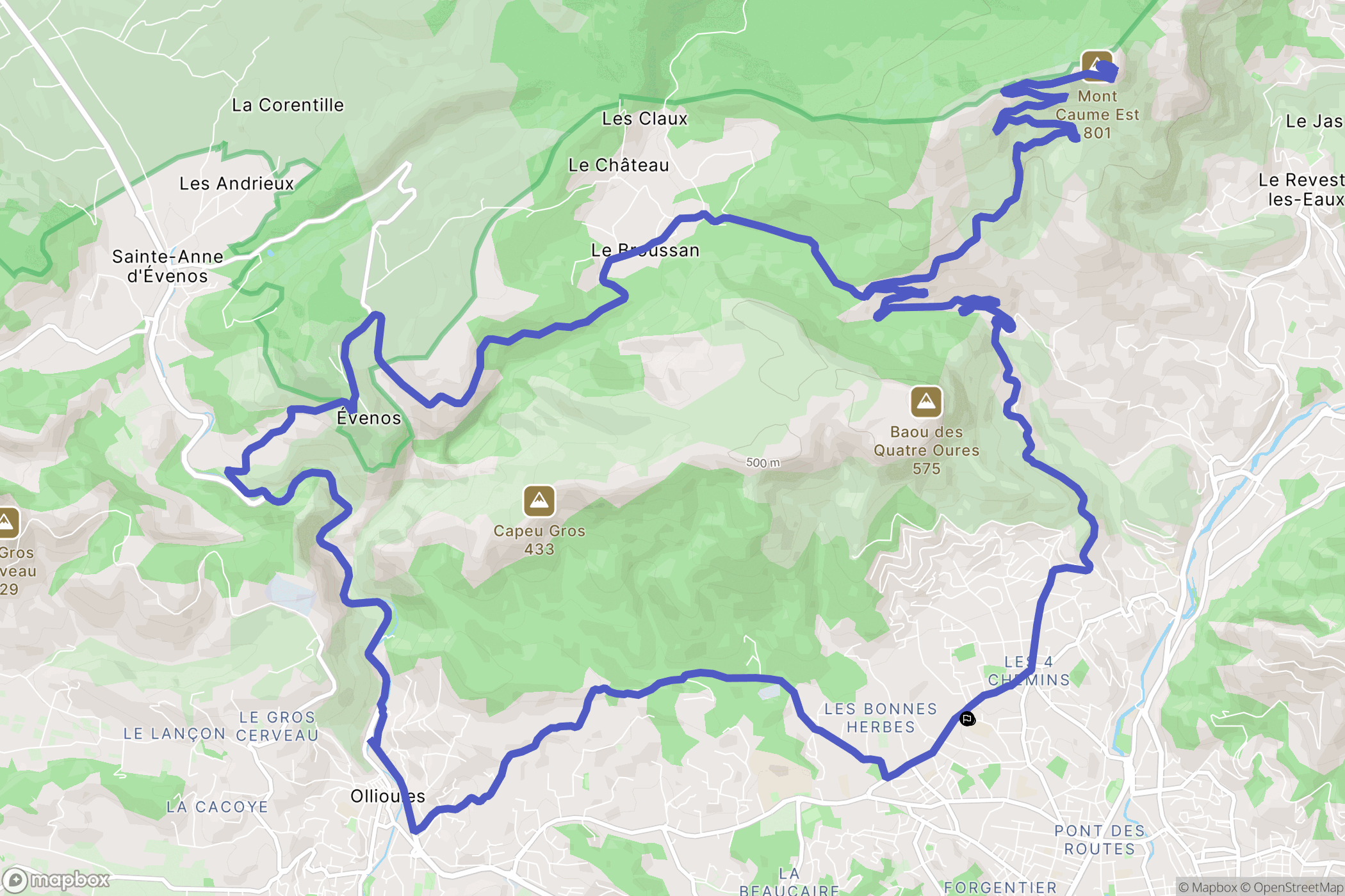 Toulon : carte du parcours de randonnée - France